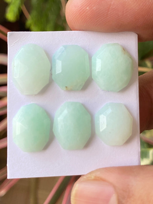 Nice rare mint green chrysoprase rosecut geometric oval shape pcs 6 wt 24 cts size 12x10mm-15x11mm rosecut chrysoprase round