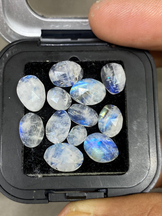 Lovely Blue fire rainbow moonstone unusual faceted rosecut pcs  12 wt 20 cts small size 6x4-10x7mm fire rainbow moonstone faceted moonstone