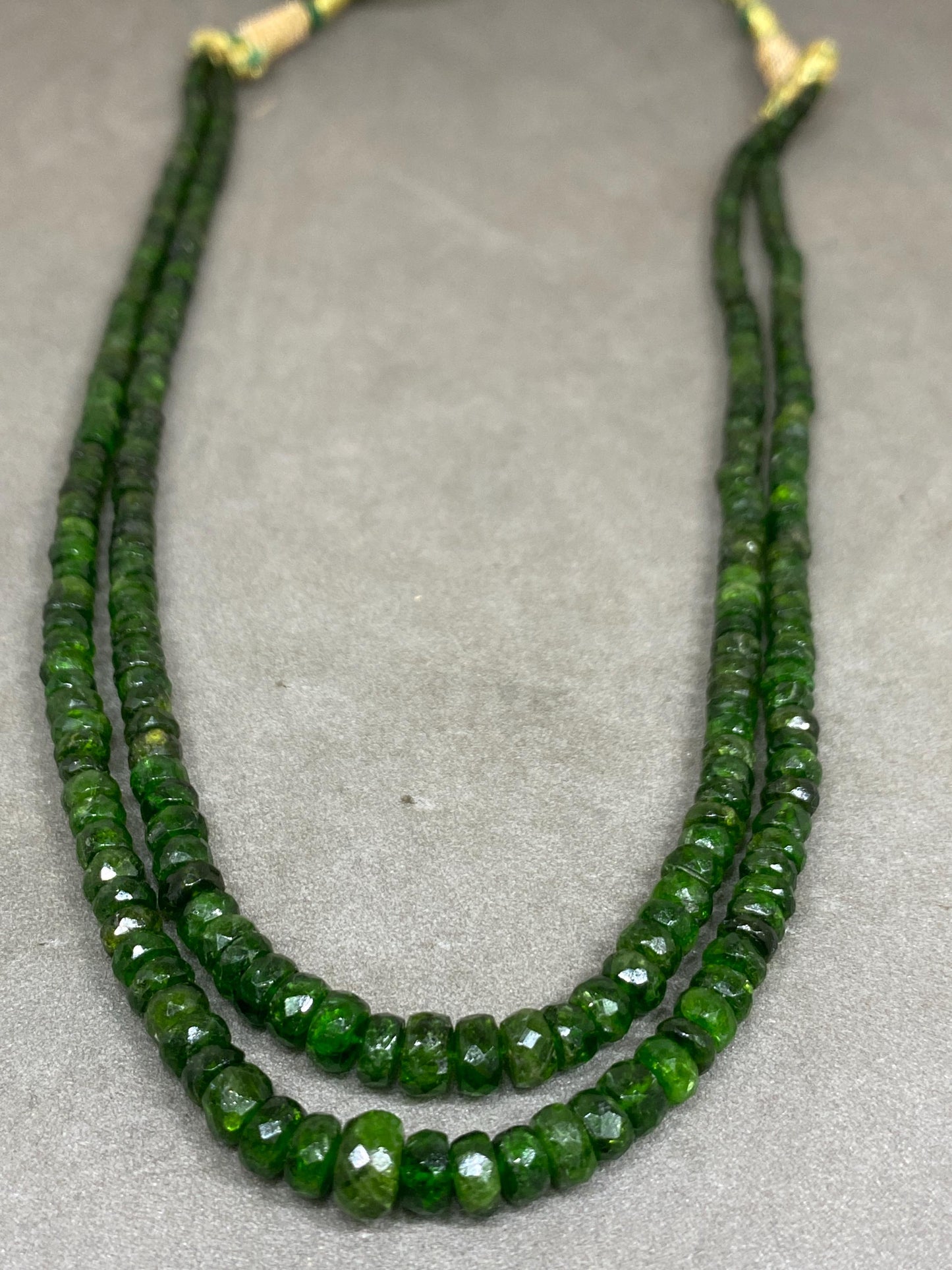 Nice rare chrome diopside faceted beads rare necklace weight 197 cts size 4mm-8x7mm length 16 inches and 17 inches