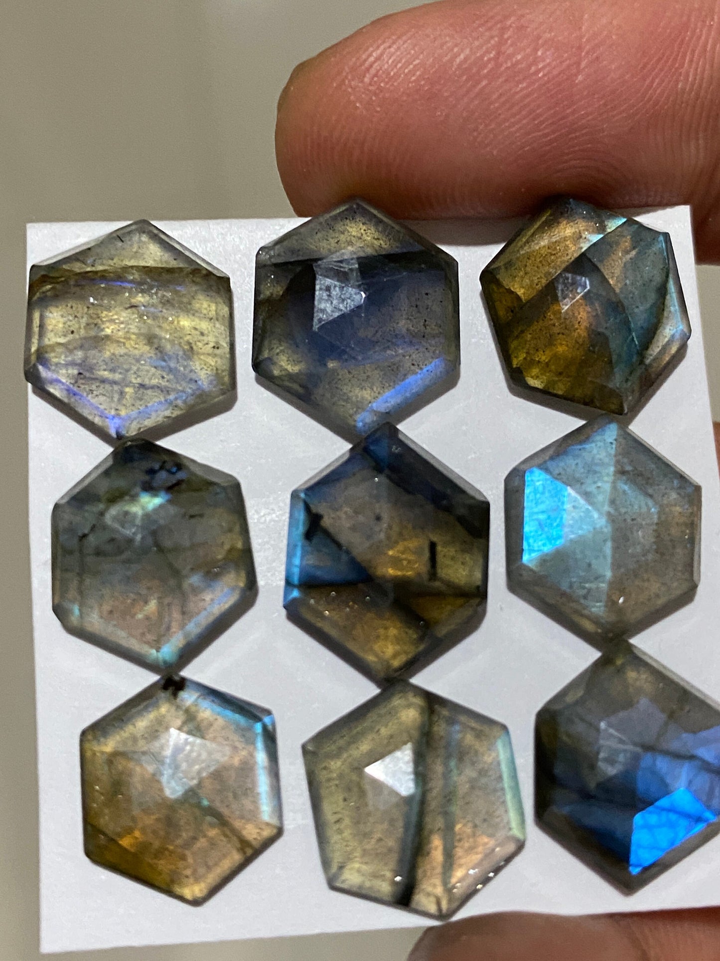 Stunning Rare beautiful labradorite  hexagon wholesale lot weight 40 cts size 12x10mm-15x11mm pcs 9 labradorite hexagon