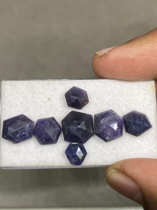 Gorgeous Rare blue purple sapphire hexagon step cuts  wt 22.30  cts pcs 7 size 7x6.8-10mm  blue sapphire stepcut hexagon flatbacks