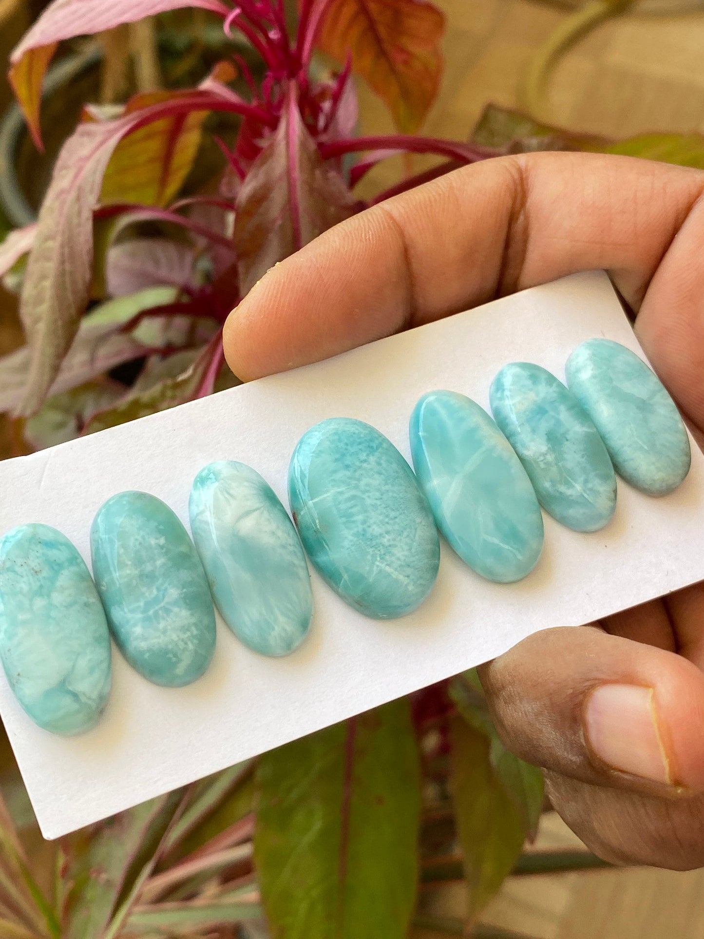 Stunning rare aaa Larimar cabochons bracelet supply ovalish shape  wt 128 carats  pcs 7 size 23x11-26x16mm natural Larimar cabochons