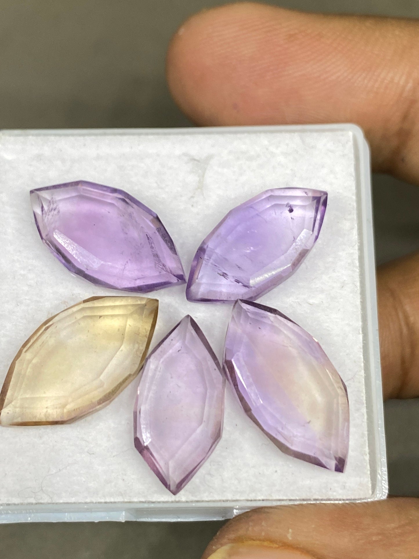 Stunning ametrine marquise geometric  mirror cut big size aaa quality wt 30 cts pcs 5 size 16x9-19x10mm Amethyst citrine mirror cut hexagon