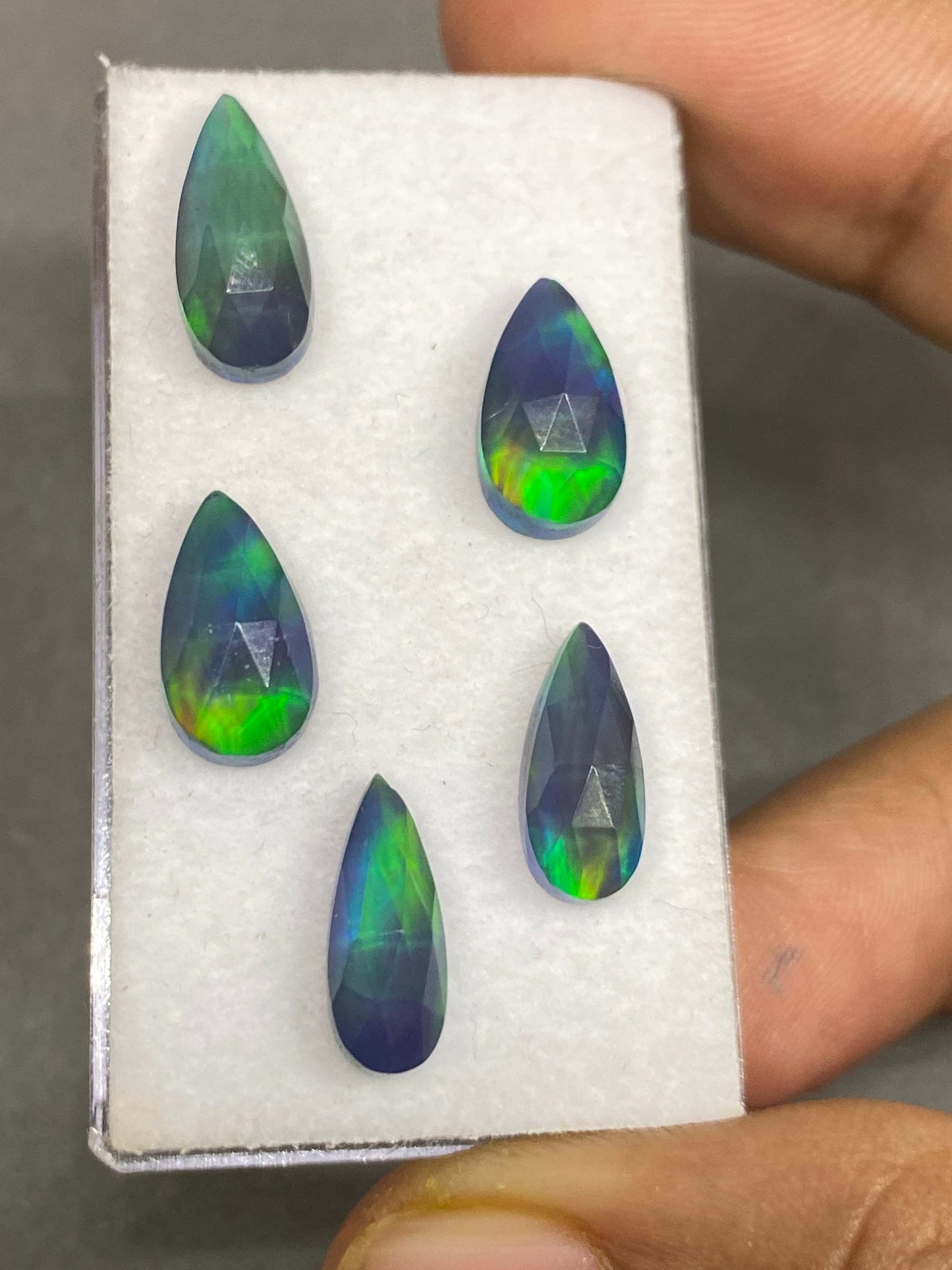 Cute green aurora opal and crystal doublet rosecut pear pcs 5 wt 12 carats  size 13x7-14x6mm ring pendant earring supply Aurora opal