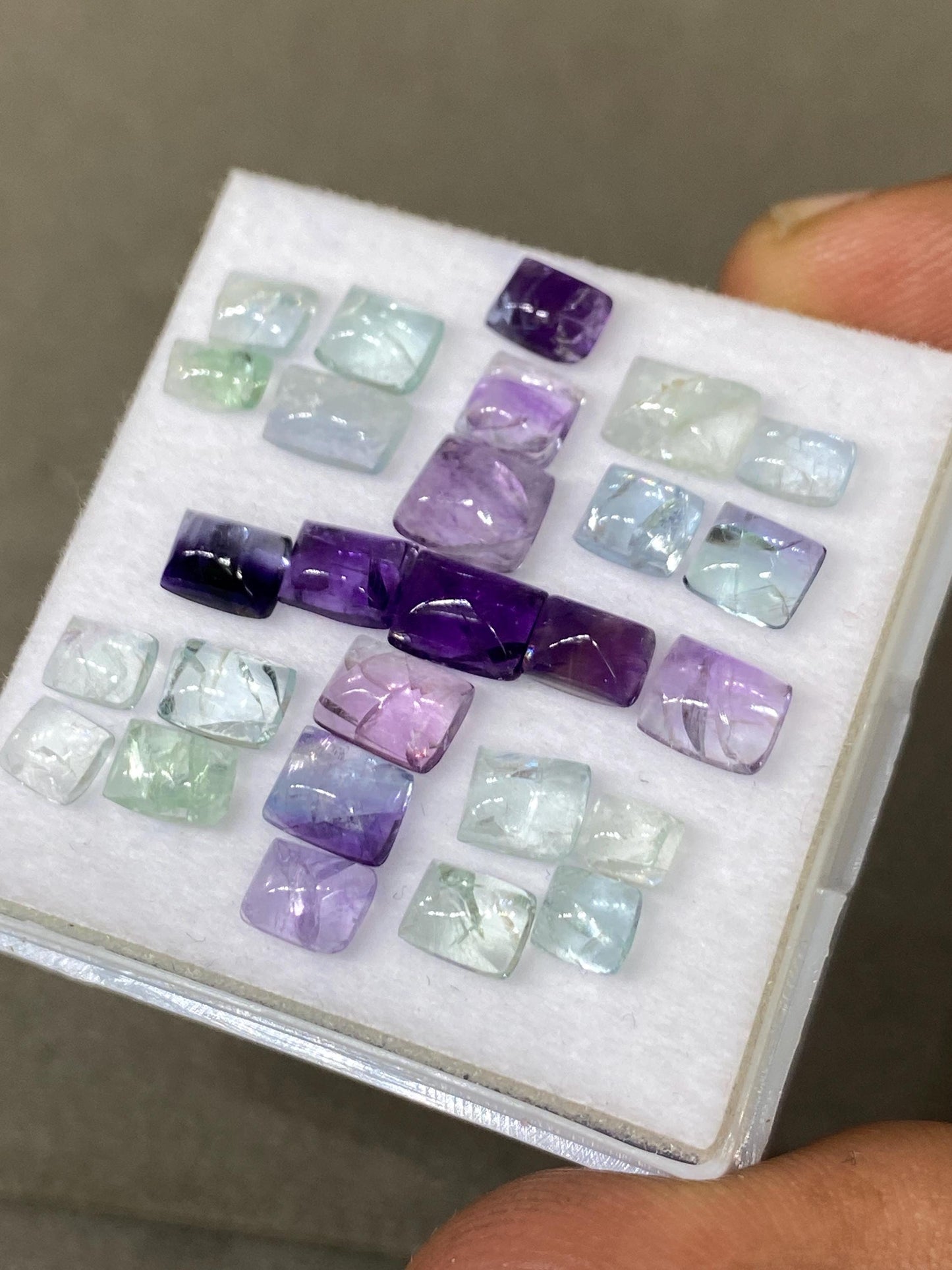 Beautiful natural multi fluorite sugar loaf cabochons wholesale lot wt 17.90 cts pcs 27 size 4.5x3.7-6x5mm fluorite  sugarloaf cabochons