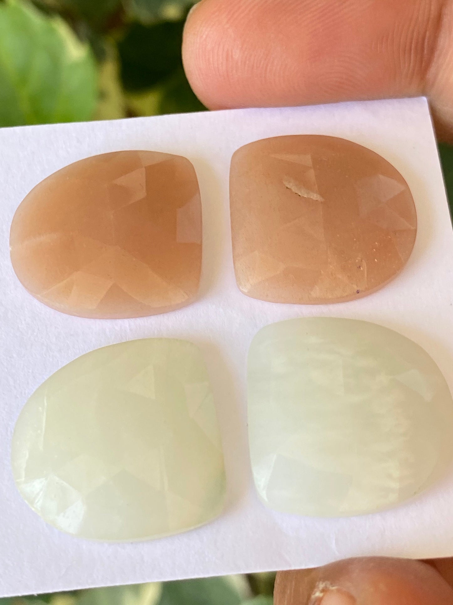 Lovely white and peach moonstone rosecut matched pair wholesale lot wt 54 carats  size 19.5x19.3mm-19.8x19.2mm pcs 4 moonstone rosecut