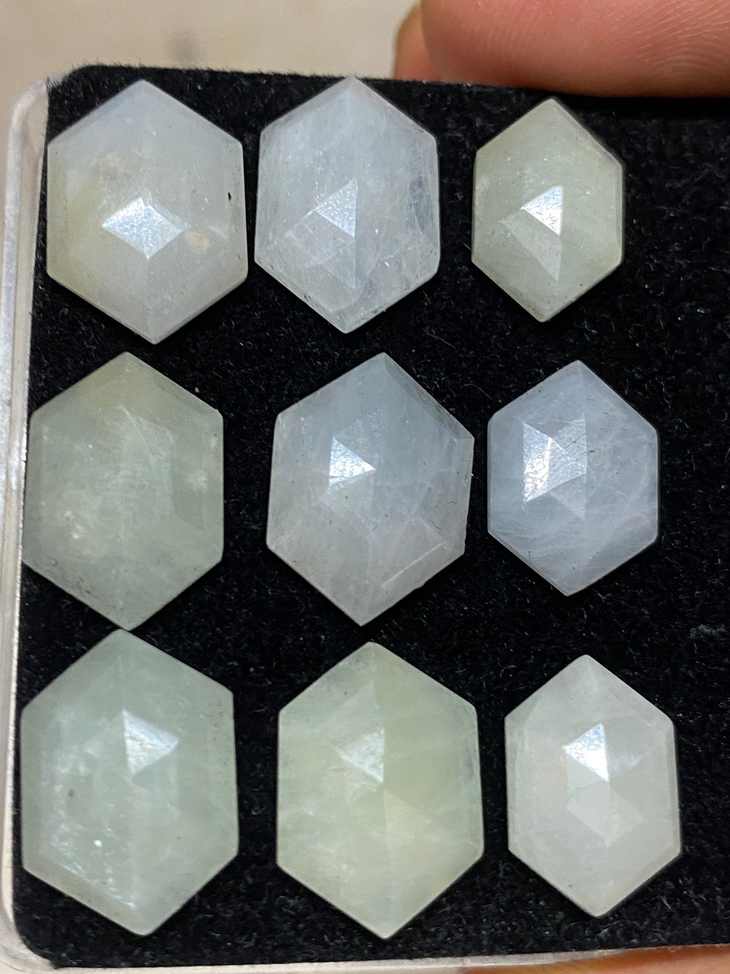 Gorgeous Rare white multi sapphire hexagon step cuts weight 72 cts  pcs 9 size 14x9-16x11mm sapphire stepcut hexagon flatbacks