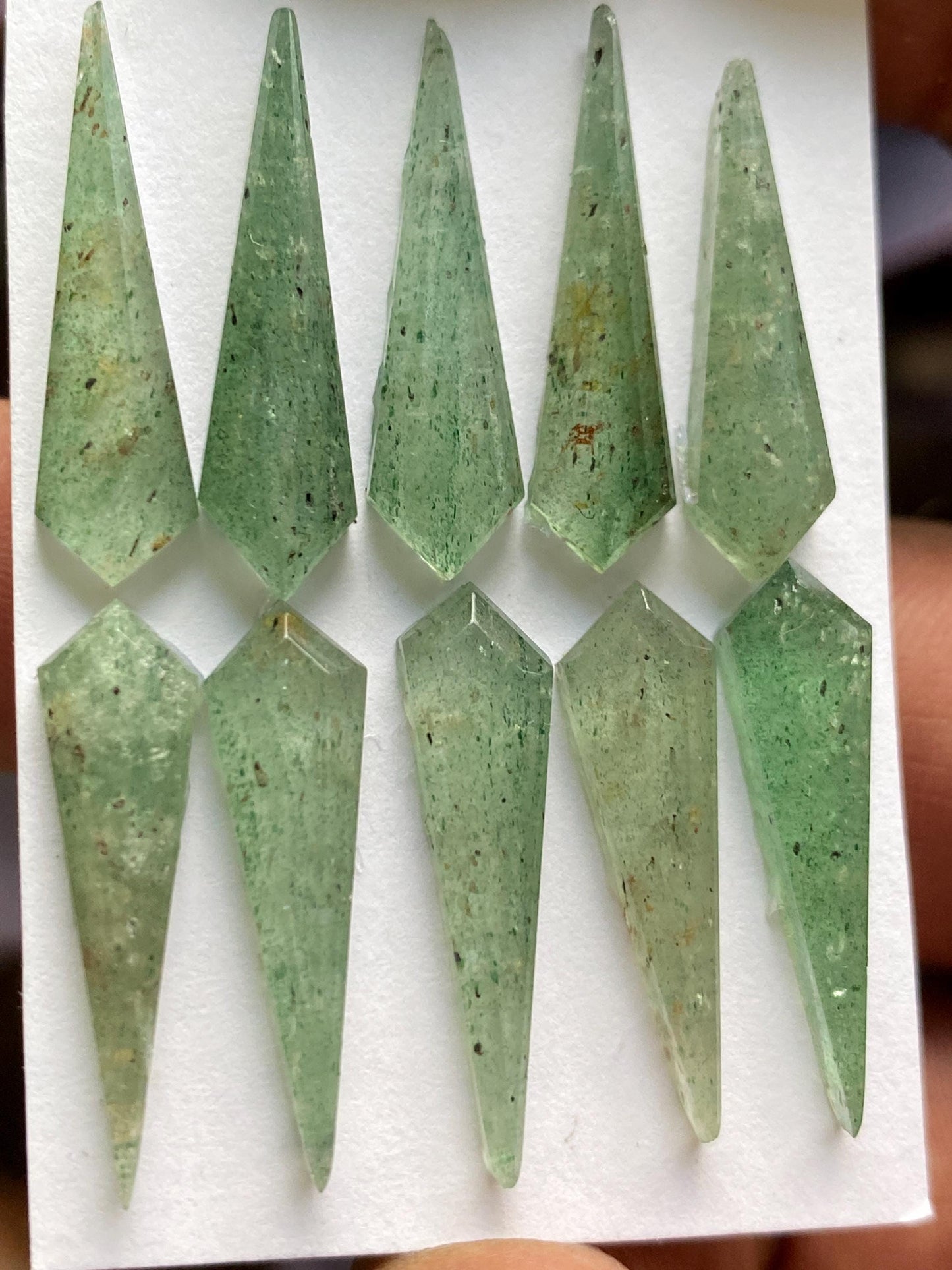 Dazzling Green quartz step cut kite shape  wt 39 carats pcs 10 size 23x6-24x7mm green quartz rosecut gems rings pendants supply