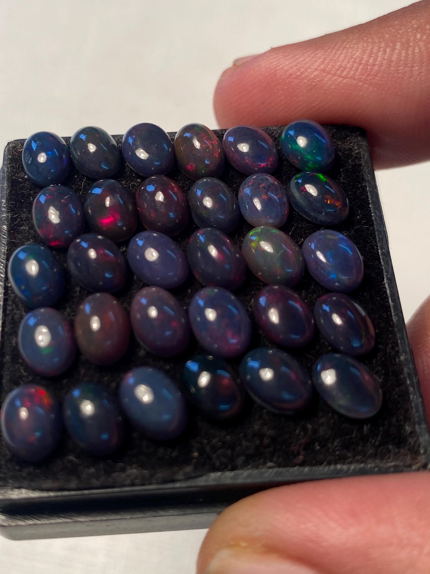 Gorgeous Black opal (smoked) Natural Fire opal cabochons lot size wt 18.55 cts size 7x5mm pcs 30 opal cabochon fire black opals cabochons