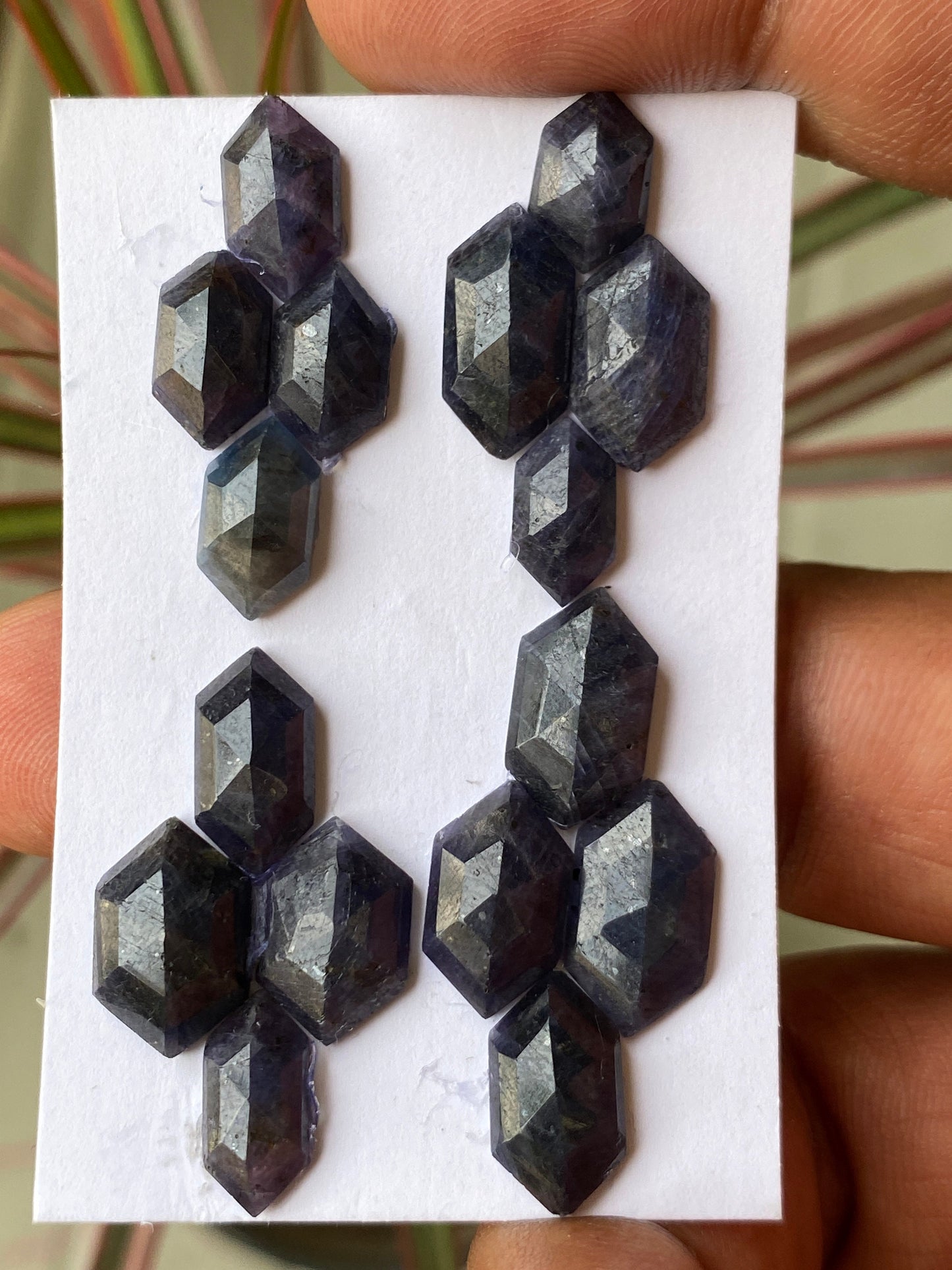 Wow Rare dark blue purple sapphire hexagon step cuts  wt 56 cts pcs 16 size 11x7.8mm-14.5x8.3mm blue sapphire stepcut hexagon flatbacks