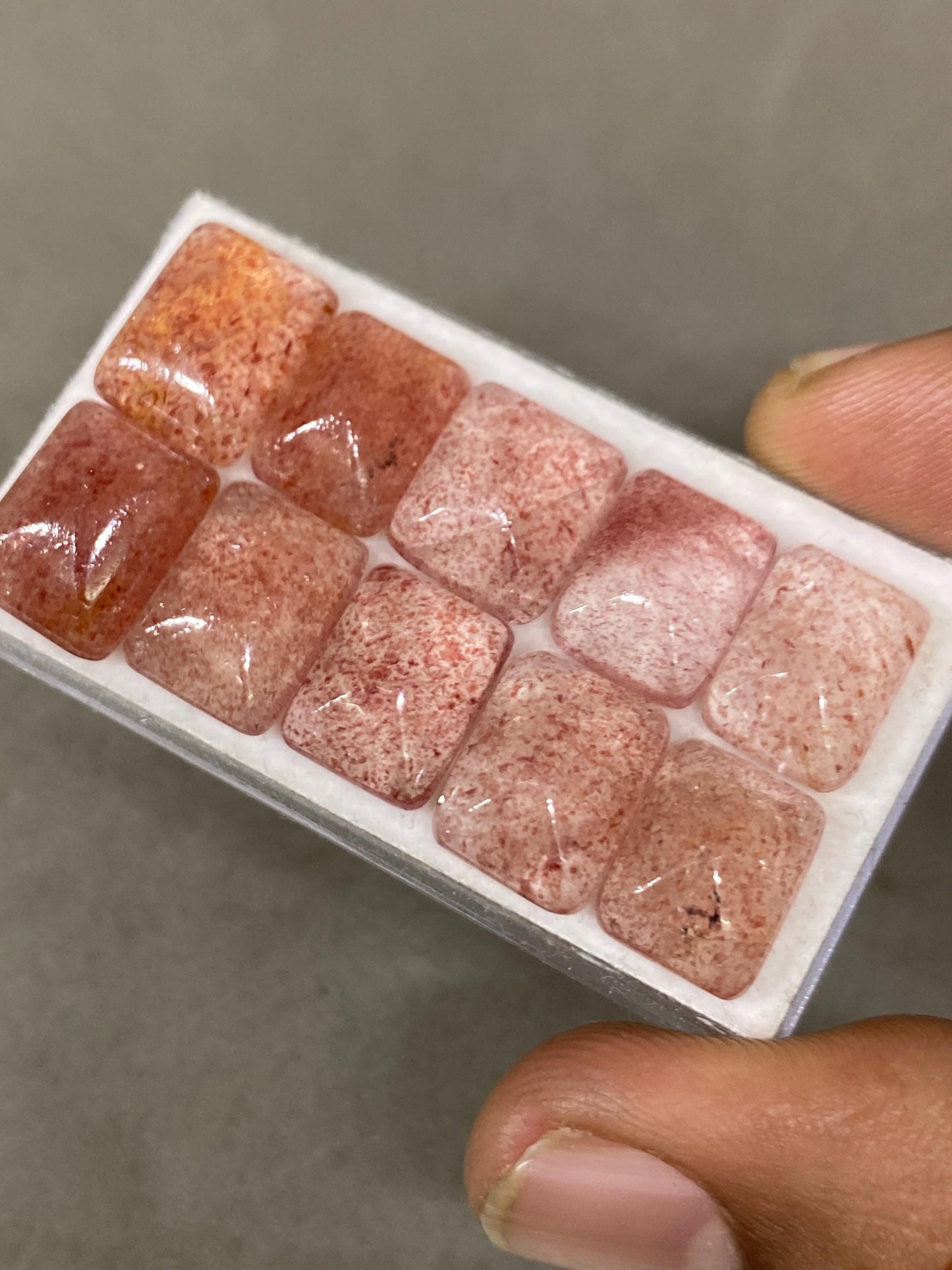 Aweome rare strawberry quartz sugar loaf cabochons  weight 45.5  cts pcs 10 size 12x10mm pink strawberry   sugar loaf cabcohon