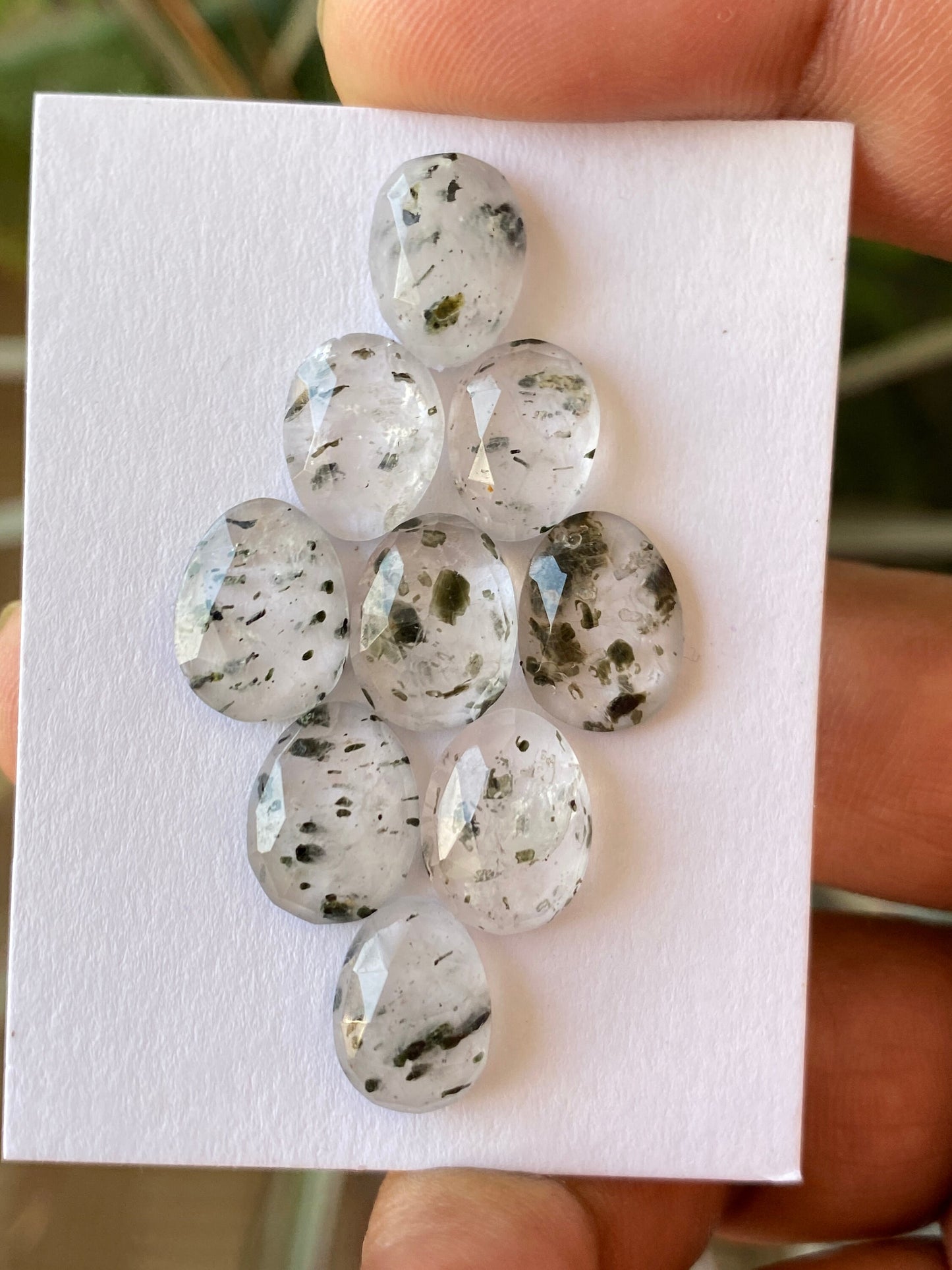 Stunning Green spots quartz African mines rosecut oval gems shape mix size 11x8mm-12x10mm Pcs 9 wt 32 carats quartz rosecut gems