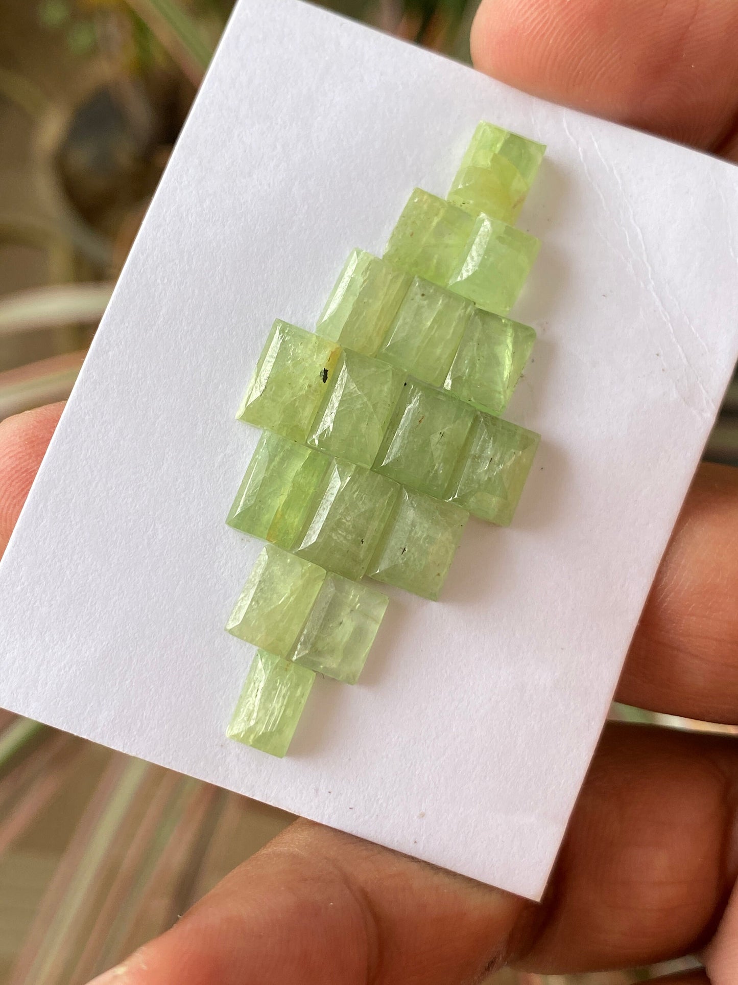 Gorgeous rare parrot green Kyanite cushion stepcut flats quality wt 35 carats pcs 16 size 7x6mm-8x6mm aaa quality rosecut green kyanite