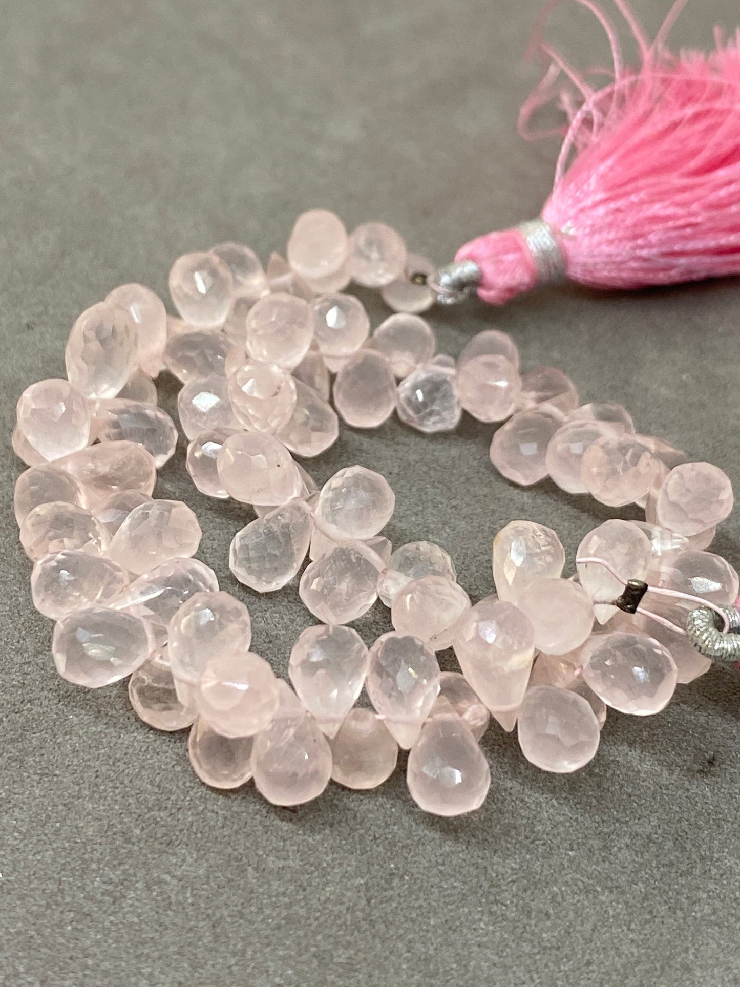 Natural Rosequartz faceted teardrop faceted  briolettes strand 8 inches wt 90 carats 6x5mm-11x5mm Faceted rose quartz drop briolette