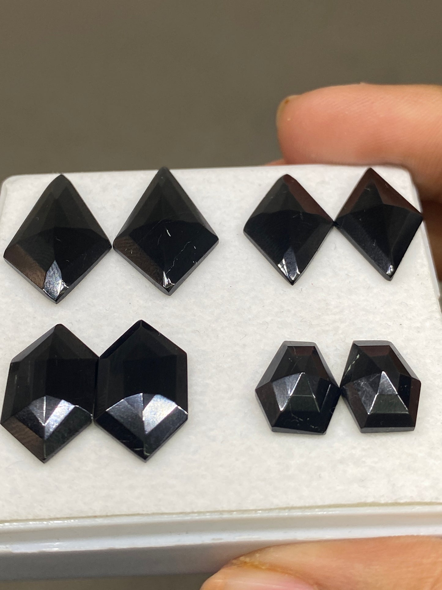 Fascinating black tourmaline hexagon kite diamond coffin stepcut matched pairs wt 45 carats pcs 8 size 12x10mm-25x15mm tourmaline black pair