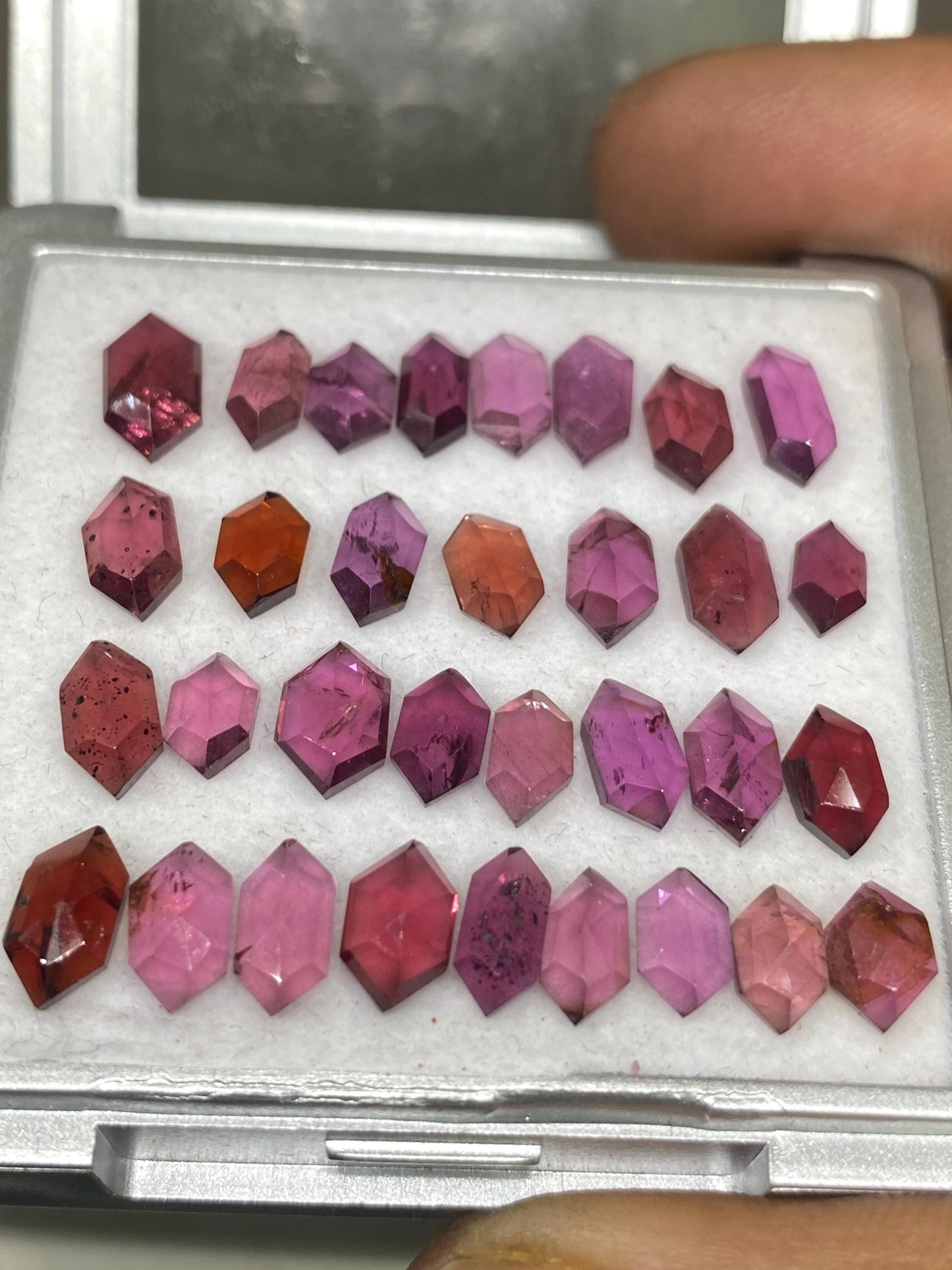 Fabulous Rhodolite garnet hexagon step cuts Malaya aaa quality wt 28.85 cts pcs 32 size 6x4-9x5mm  Rhodolite garnet stepcut hexagons