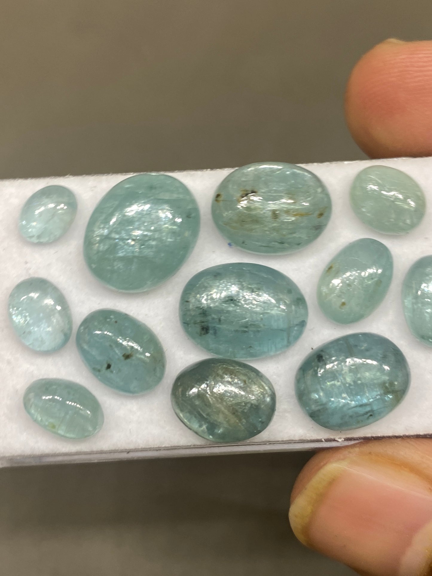 Stunning rare aqua kyanite blue oval cabochons fine quality wt 49 cts size 7x5mm-13x10mm pcs 12 aqua kyanite oval smooth cabs