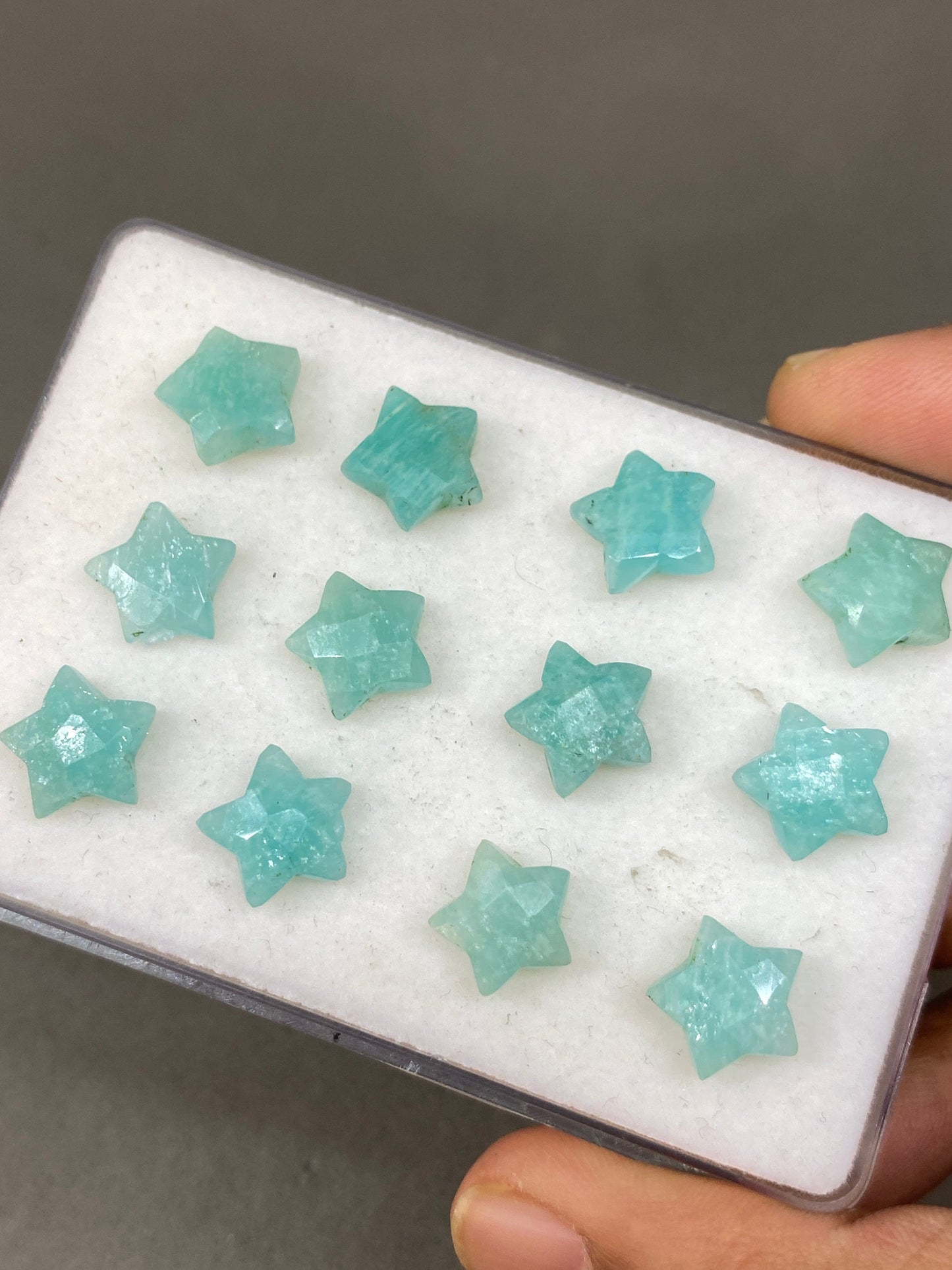 Appealing rare Amazonite faceted star shape briolette drilled wt 44 cts approx size 10.7mm-11.5mm  Amazonite star briolette