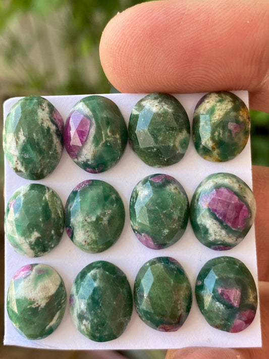 Fabulous rare natural ruby fuschite rosecut oval lot  pcs 12 wt 56 cts size 11.9x9.4mm-14.1x10.1mm  unheated untreated ruby rosecut