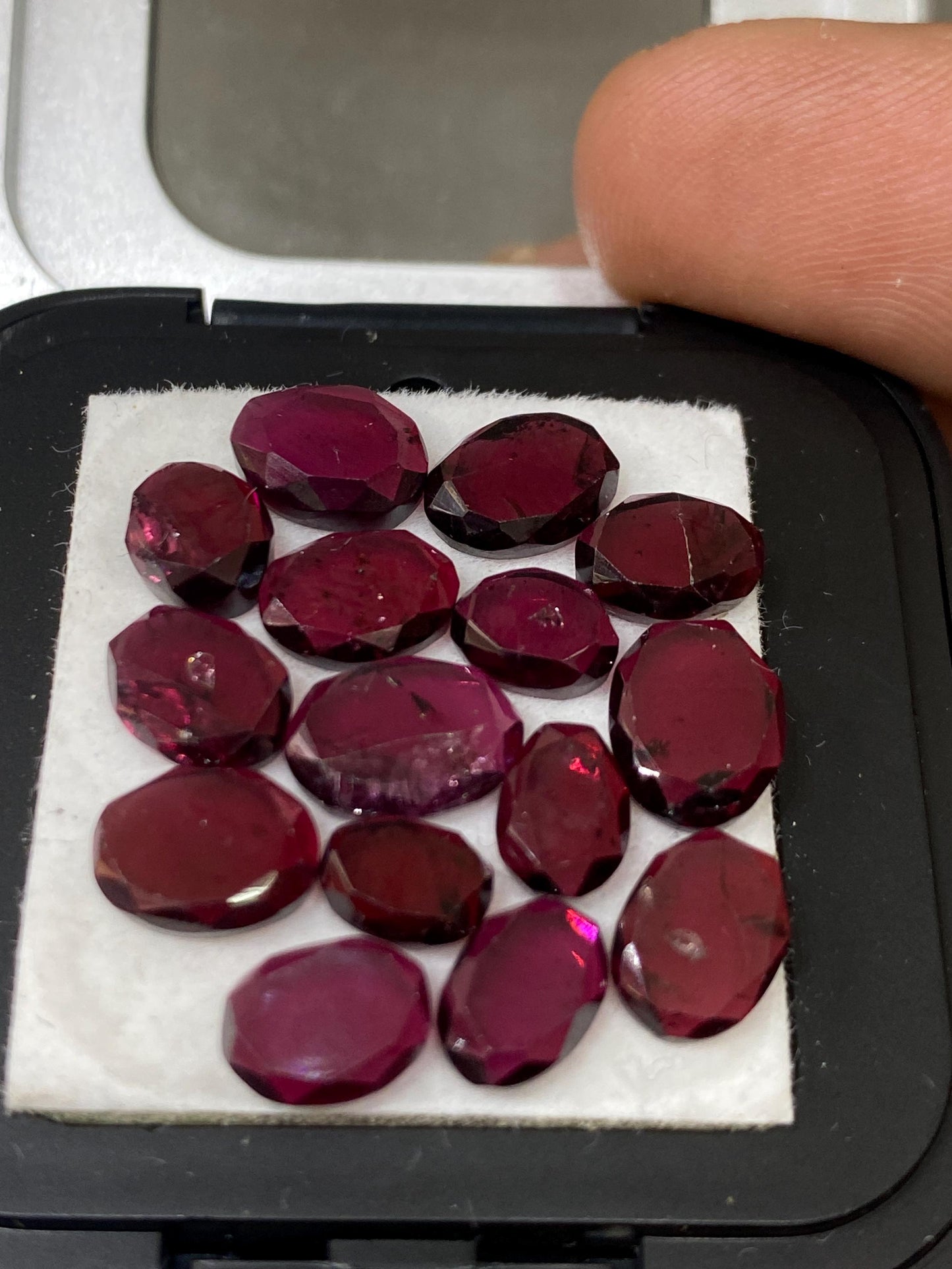 Mesmerising Rhodolite garnet oval mirror cuts aaa quality wt 24.55 cts pcs 15 size 6.7x5-9x6mm pink  garnet stepcut oval  faceted garnet