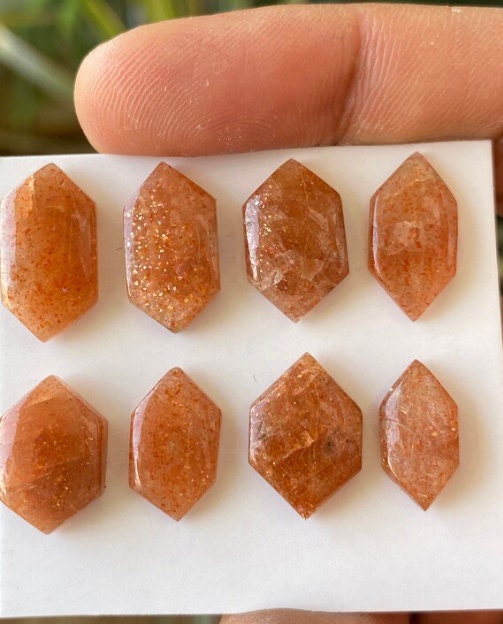 Gorgeous rare sunstone trillion and hexagon shape smooth flats  flatback gems