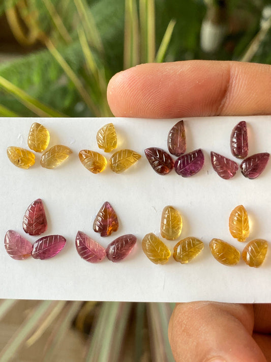 Stunning pink yellow tourmaline leaf carving  multi tourmaline carvings wt 19 carats pcs 24 size 7x4mm-9x4mm tourmaline leaves