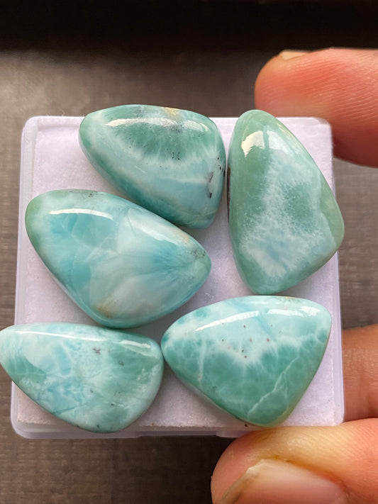 Stunning rare Smooth Larimar cabochons pcs 5 pendant supply  wt 83 carats size 19x13-23x15mm natural Larimar cabochons fancy shape