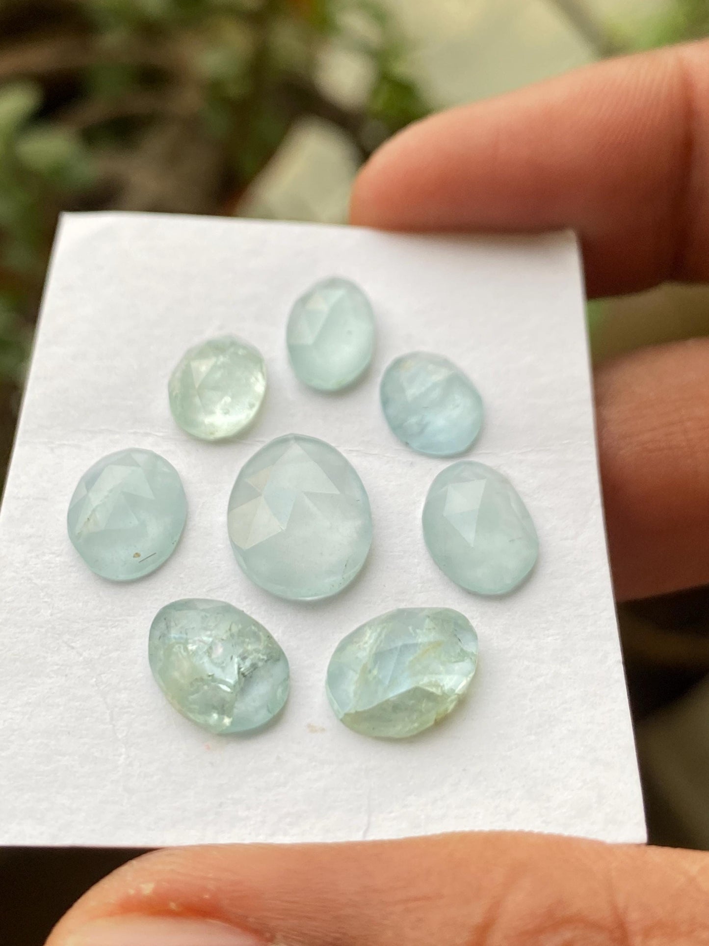 Stunning Aquamarine good quality  rosecut flatbacks pcs 8 weight 15.75 carats size 9x7mm-13x10mm aquamarine