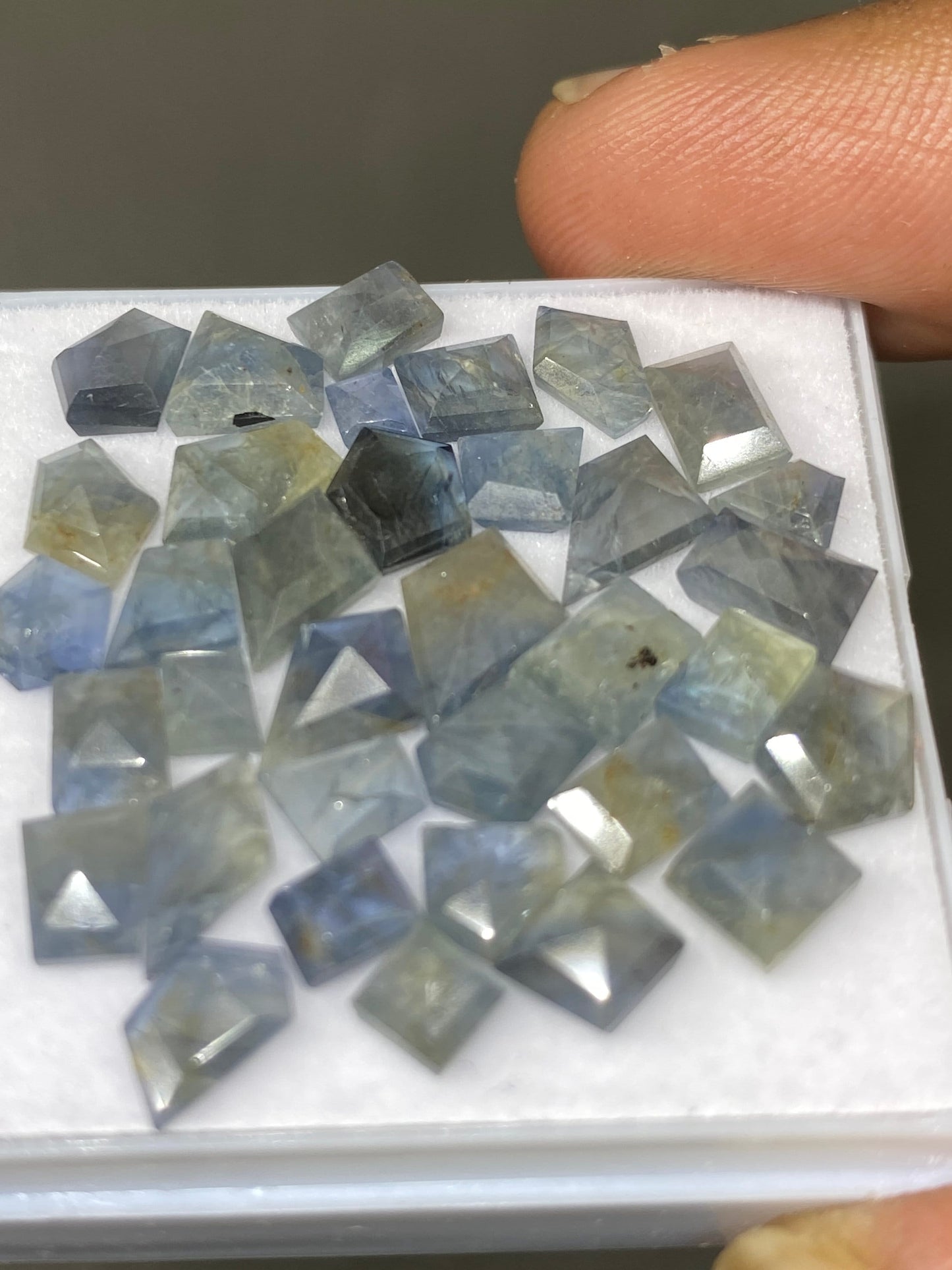 Wow rare blue sapphire geometric  parti sapphire  bi color sapphire pcs 35 wt 32 carats size 4x3mm-10x7mm rosecut sapphire