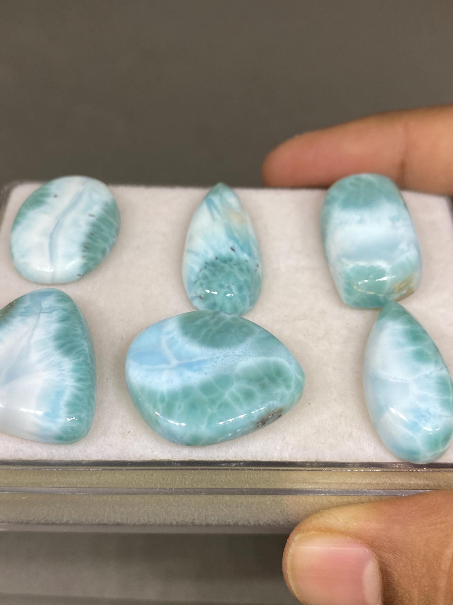 Mesmerising rare Smooth Larimar cabochons pcs 6 pendant supply  wt 148 carats size 26x12-32x15mm natural Larimar cabochons fancy shape