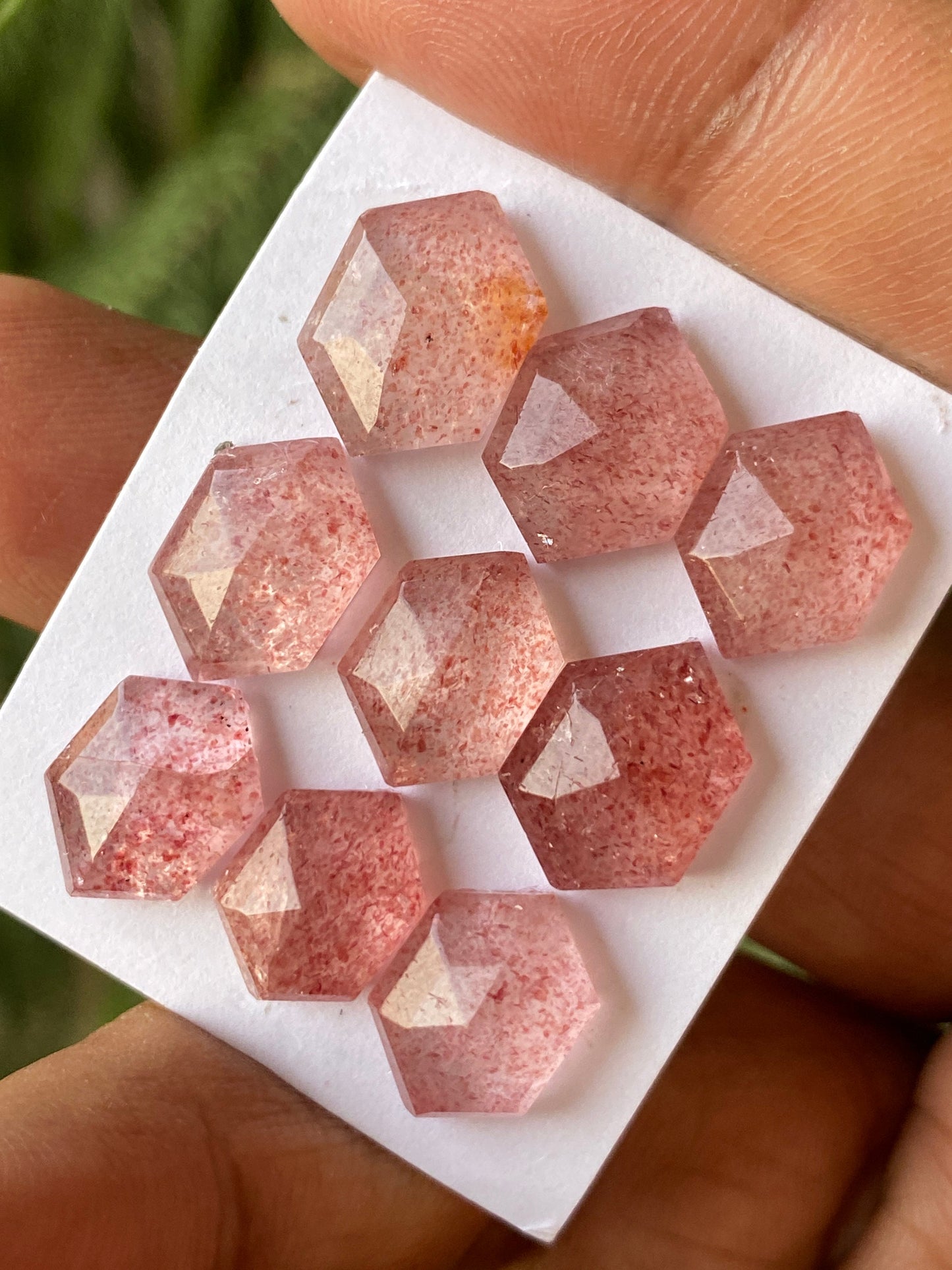 Stunning strawberry quartz hexagon step cut  Pcs 9 weight 37carats size 12x8.6mm-14x10mm strawberry quartz rosecut lot