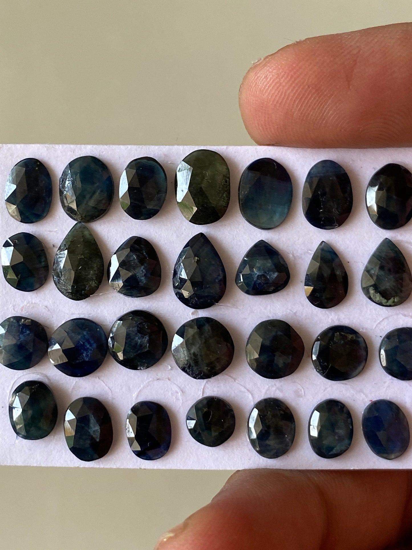 Extremely rare blue sapphire rosecut parti sapphire blue green bi color sapphire 6.3mm-9.7x7.2mm wt 33.80 cts pcs 28 rosecut sapphire blue