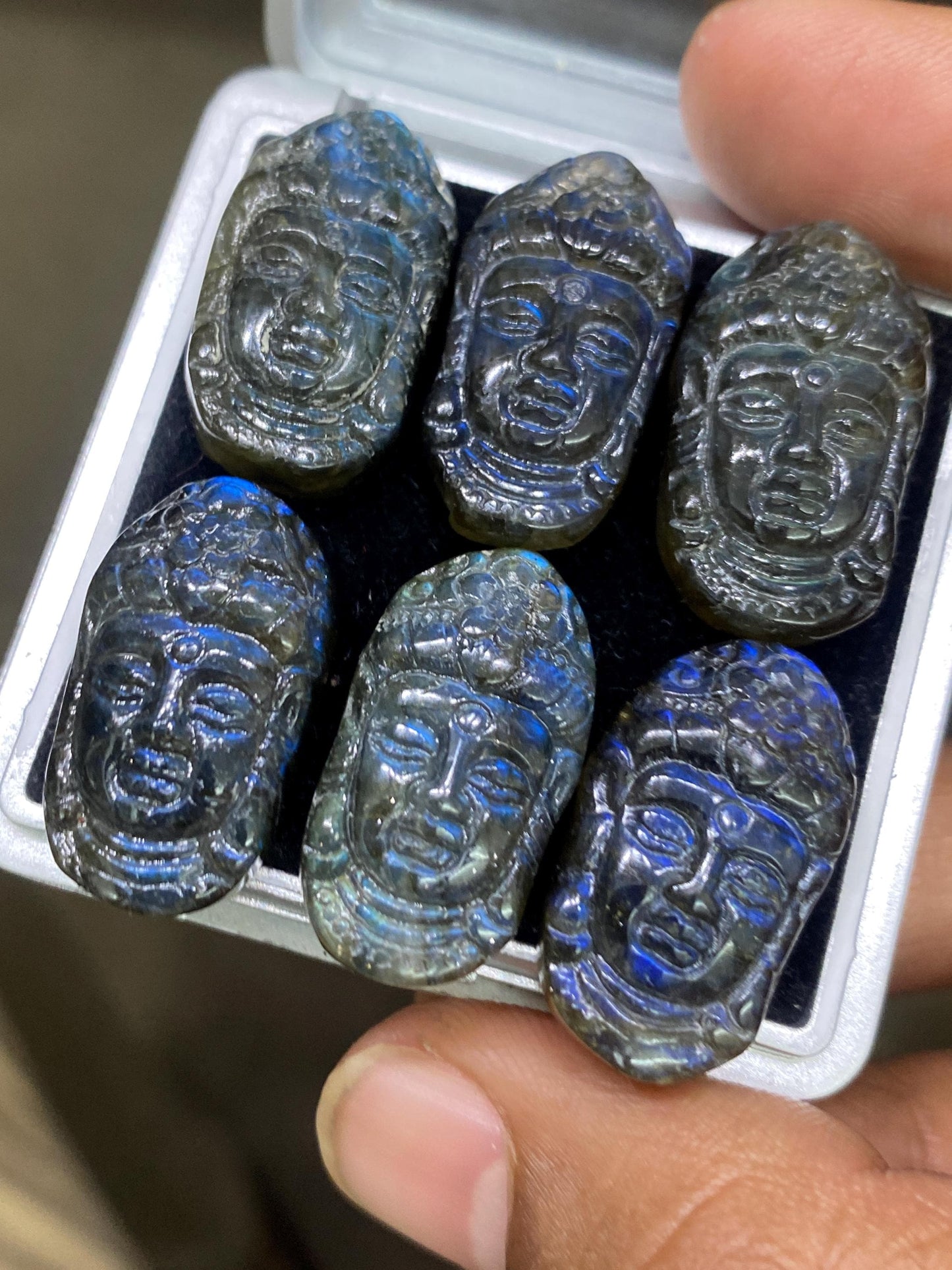 Fabulous AAA Natural Blue fire labradorite Lord Face  carving aaa wt 118 cts pcs 6 size 25x14mm labradorite lord face  carving