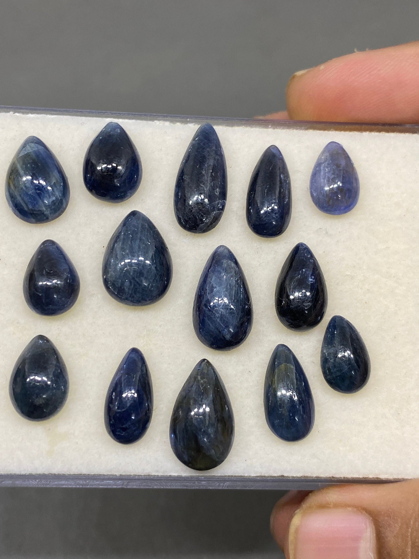 Very rare Burma mines blue sapphire pear shape cabochons weight 73 carats size 11.8x7.8mm-18x8.3mm pcs 14 rare Burma mines blue sapphire