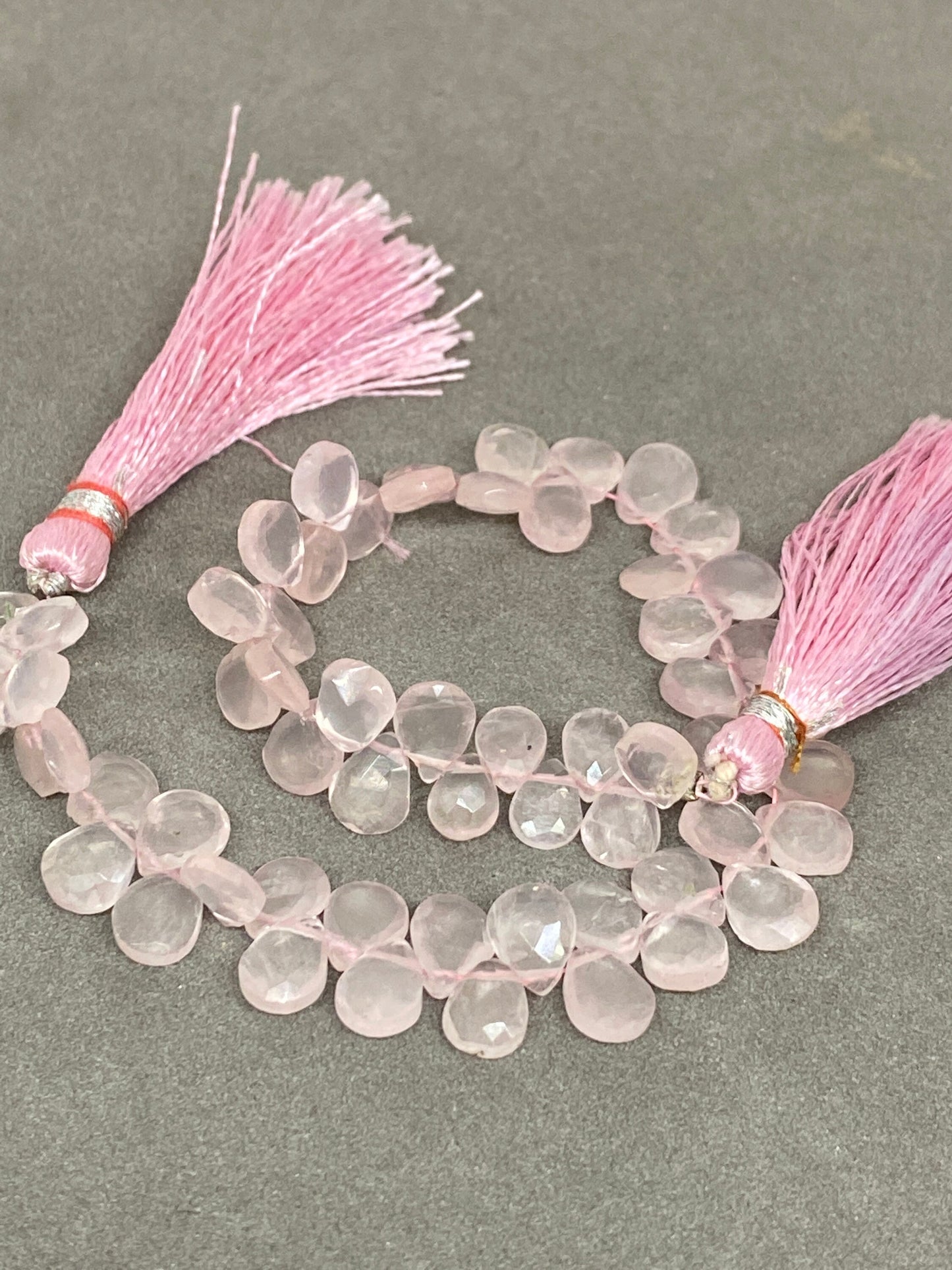 Natural Rosequartz faceted pear  briolettes strand 8 inches Faceted rose quartz pear briolette