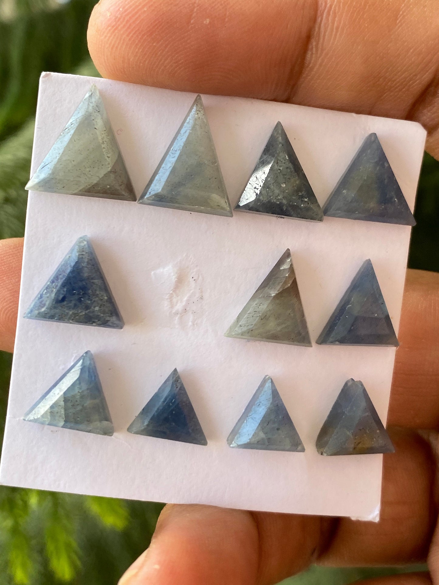 Natural rare  blue sapphire  Triangles geometric design stepcut flats weight 52 carats pcs 11 size 9mm-14x13mm blue sapphire triangles