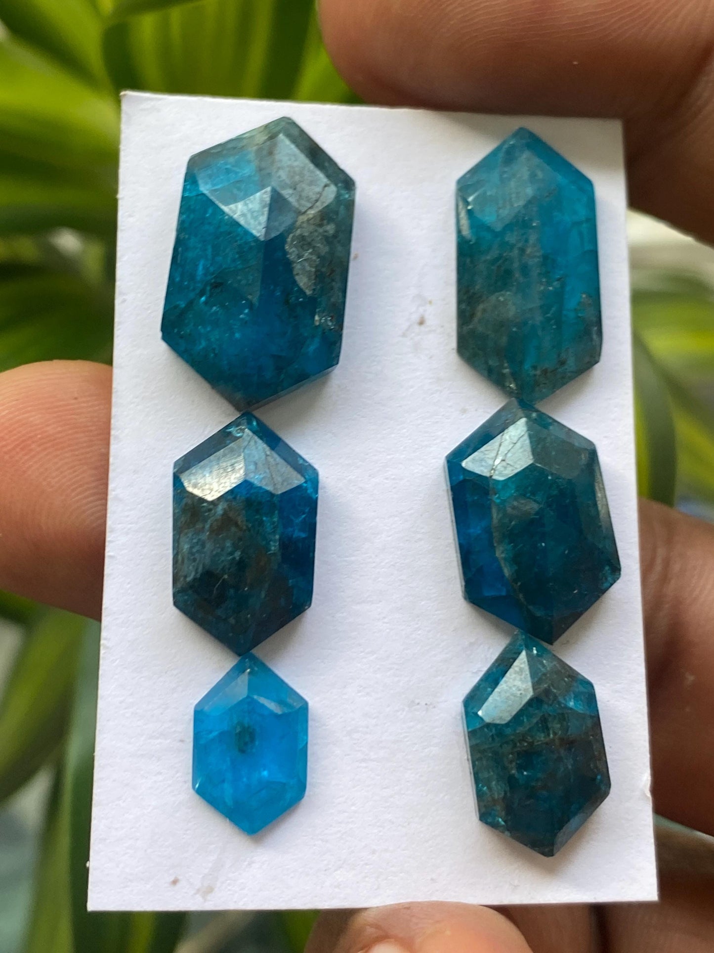 Fabulous  neon blue apatite hexagon stepcut faceted hexagon size fancy hexagon nice pcs 6 color wt 42 cts 11x7-21x12mm apatite hexagon