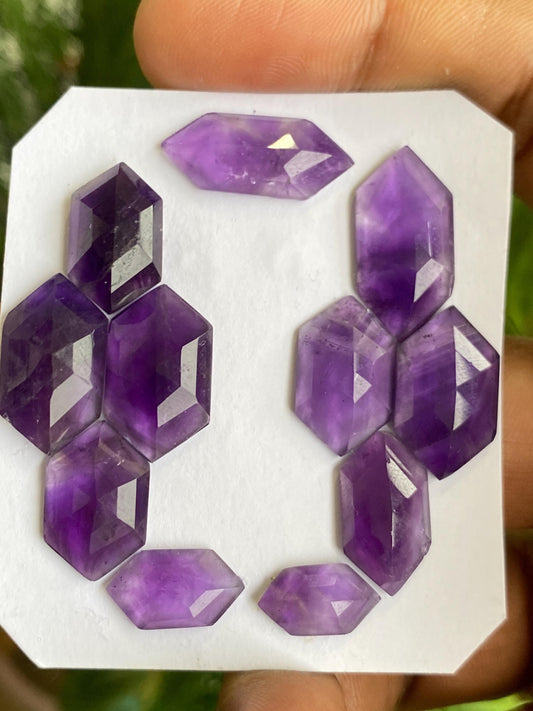 Amazing amethyst hexagon stepcut gems weight 58 carats pcs 11 size 14.5x8-22x11mm amethyst hexagon stepcut gems