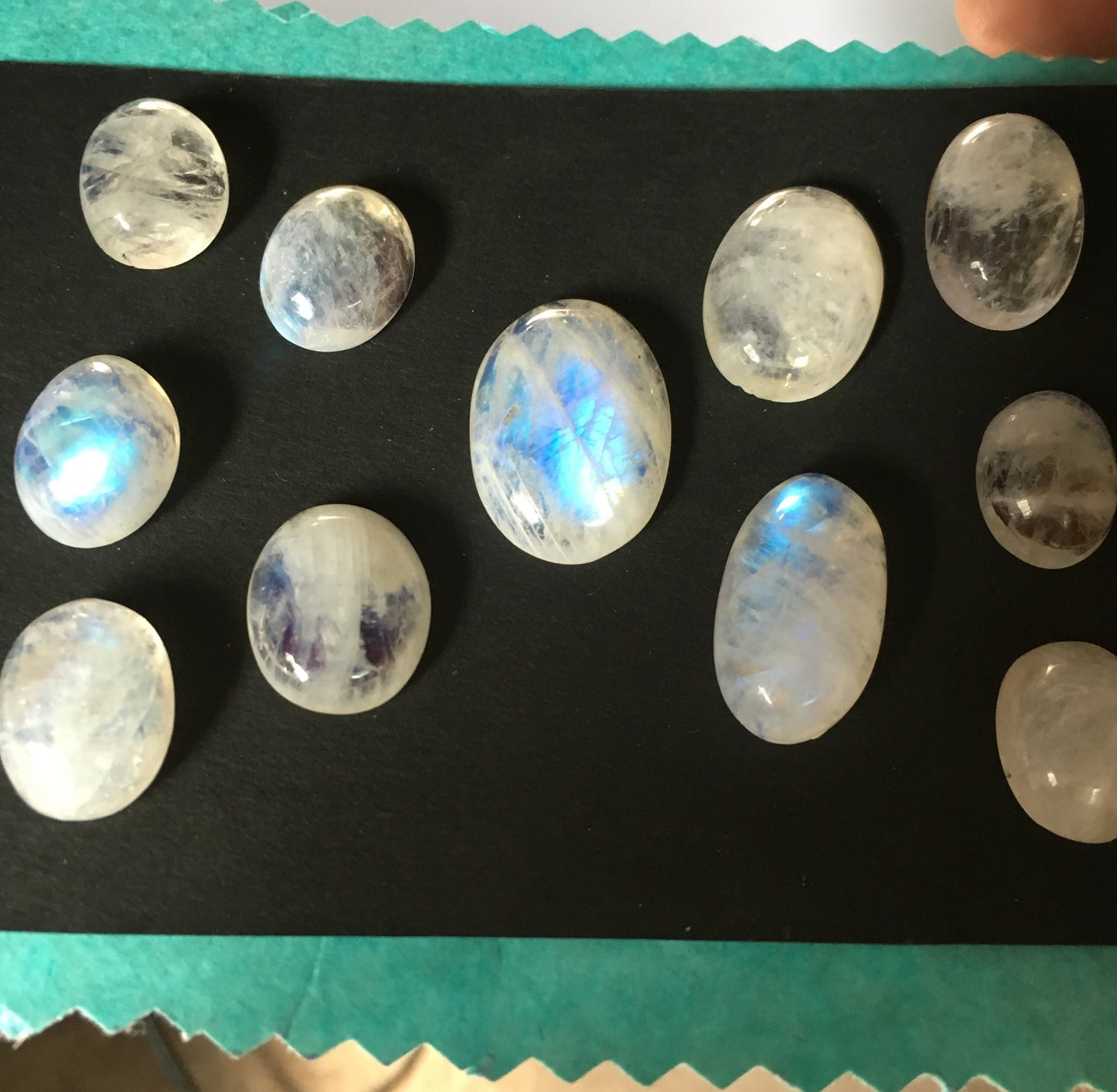 Stunning blue fire White rainbow moonstone oval cabochons lot pcs 11 wt 132 cts size 16x12.5mm to 25x17mm  beautiful fire rainbow moonstone