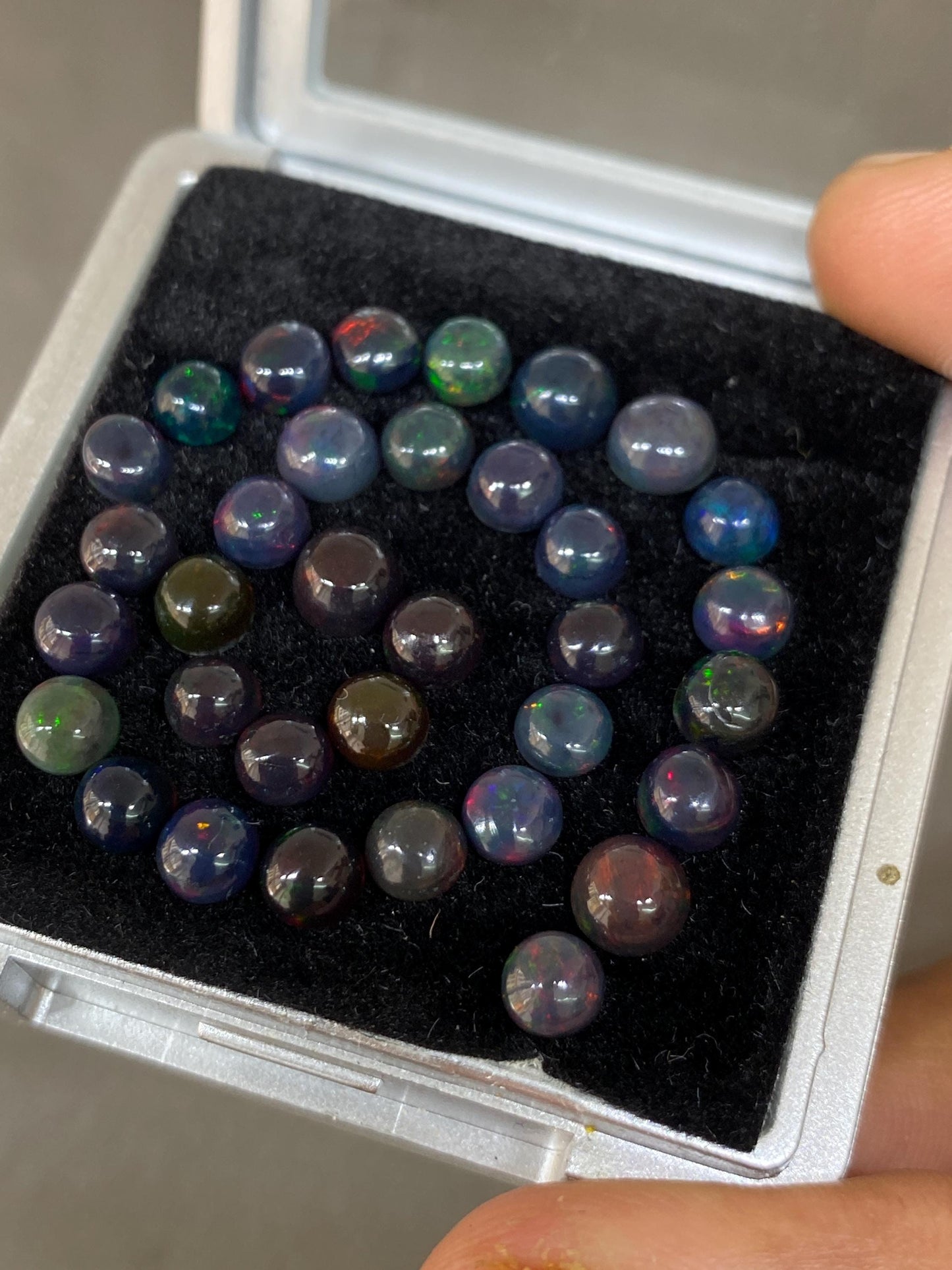 Beautiful Rare Black opal (smoked) round opal Fire opal cabochons lot size wt 15.85 cts size 5mm-6mm pcs 34 fire black opals cabochons