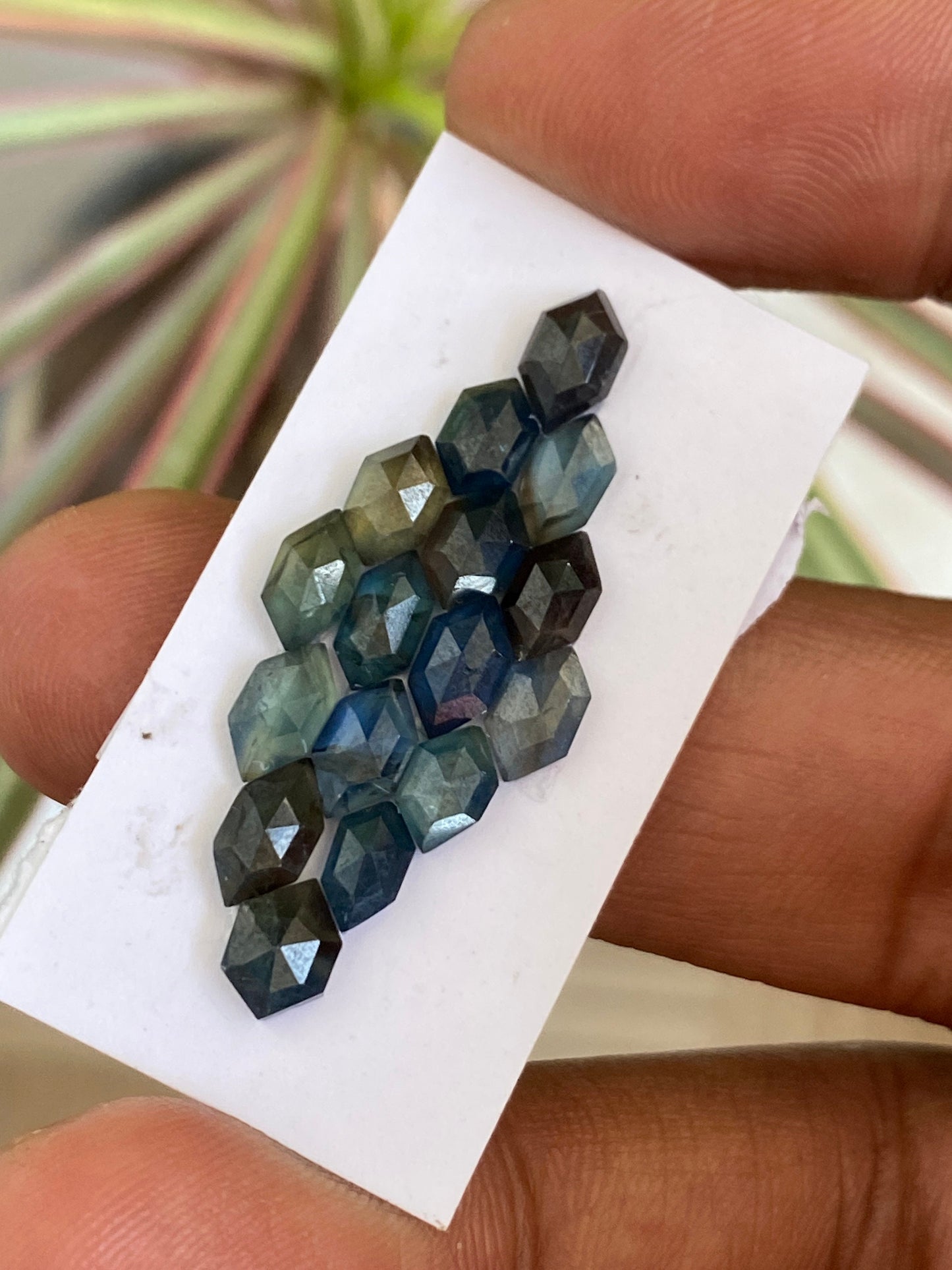 Fabulous rare blue sapphire rosecut parti sapphire blue green bi color sapphire hexagon pcs 16 wt 13 carats size 6x4-8x4mm rosecut sapphire