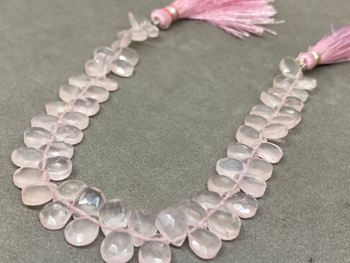 Natural Rosequartz faceted pear  briolettes strand 8 inches Faceted rose quartz pear briolette