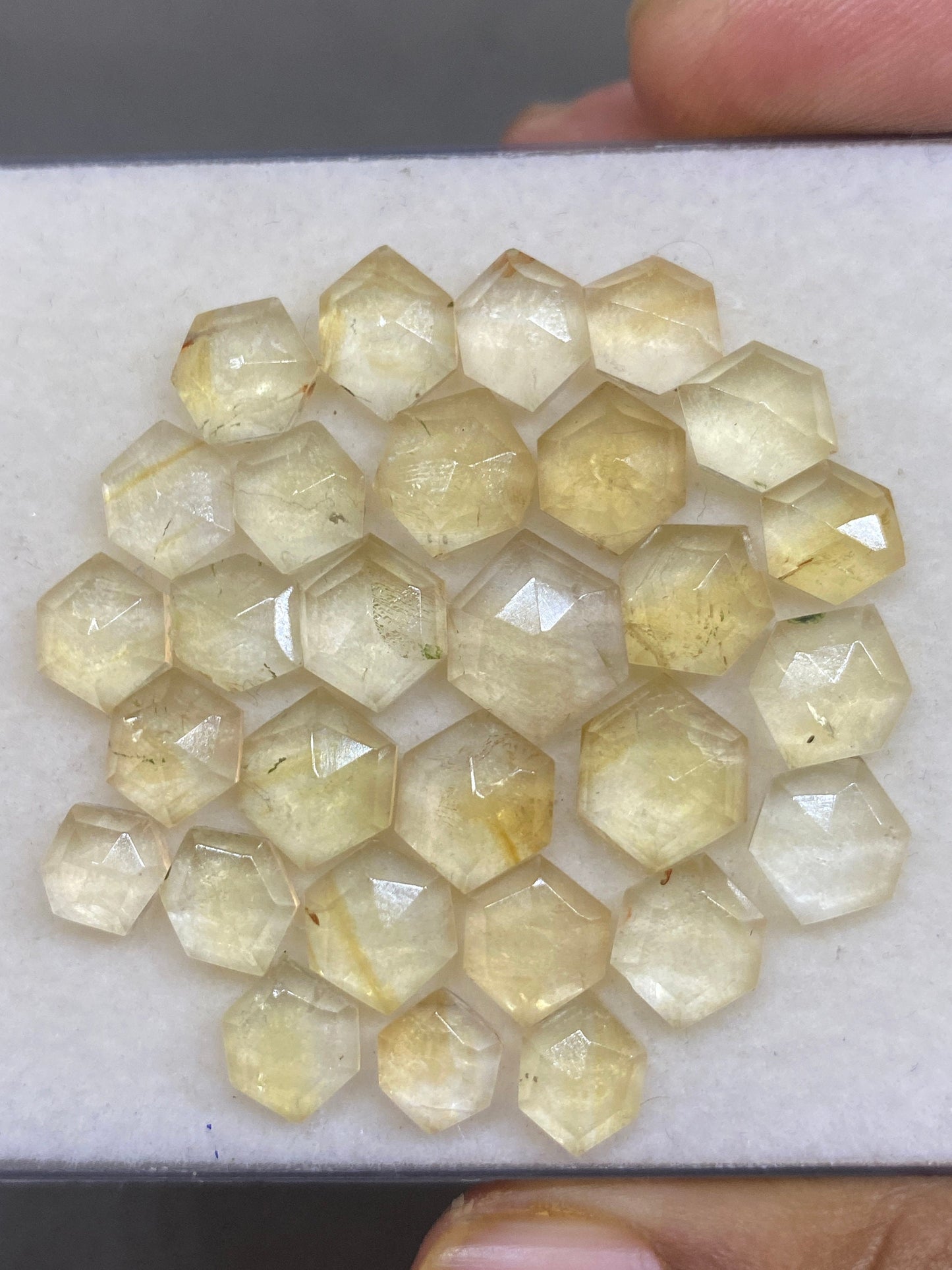 Scintillating citrine hexagon shape step cut weight 48 carats pcs 29 size 8x6mm-11x9mm citrine hexagon shape stepcut