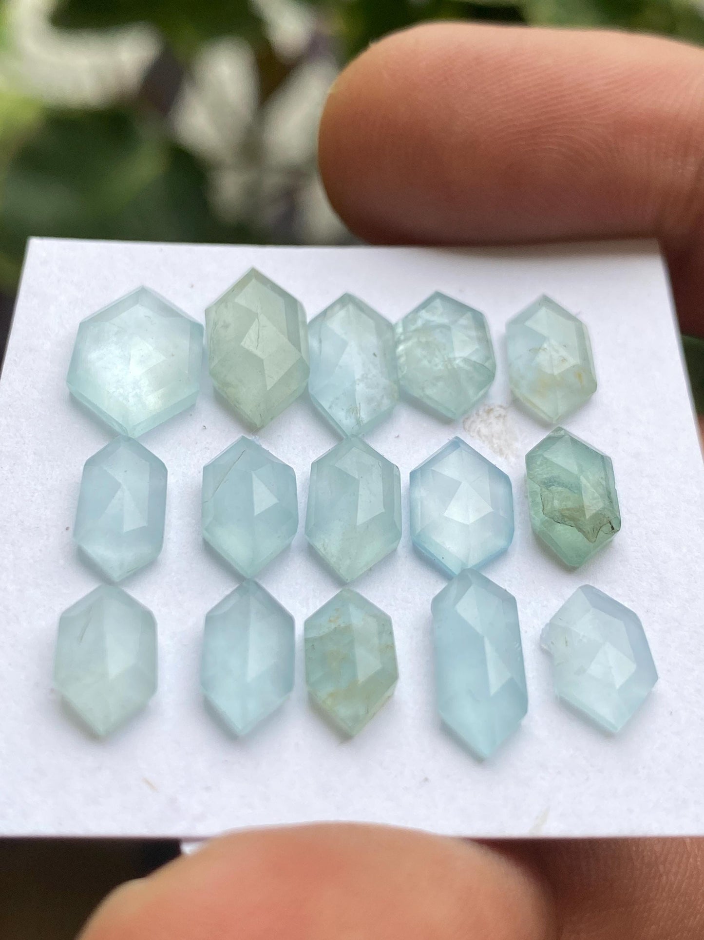 Stunning aquamarine hexagons stepcut wt 18 carats size 9x6mm-13x8mm pcs 15 aquamarine stepcut flatback gems