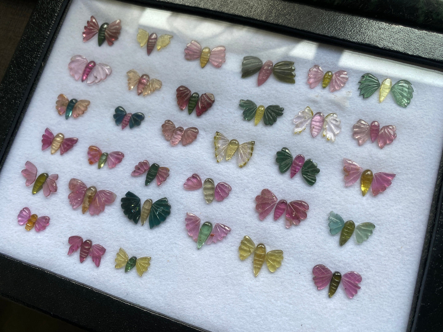 Rare Watermelon tourmaline butterfly hand carved set pcs 99 wt 77.5 cts small  size watermelon tourmaline butterfly carving