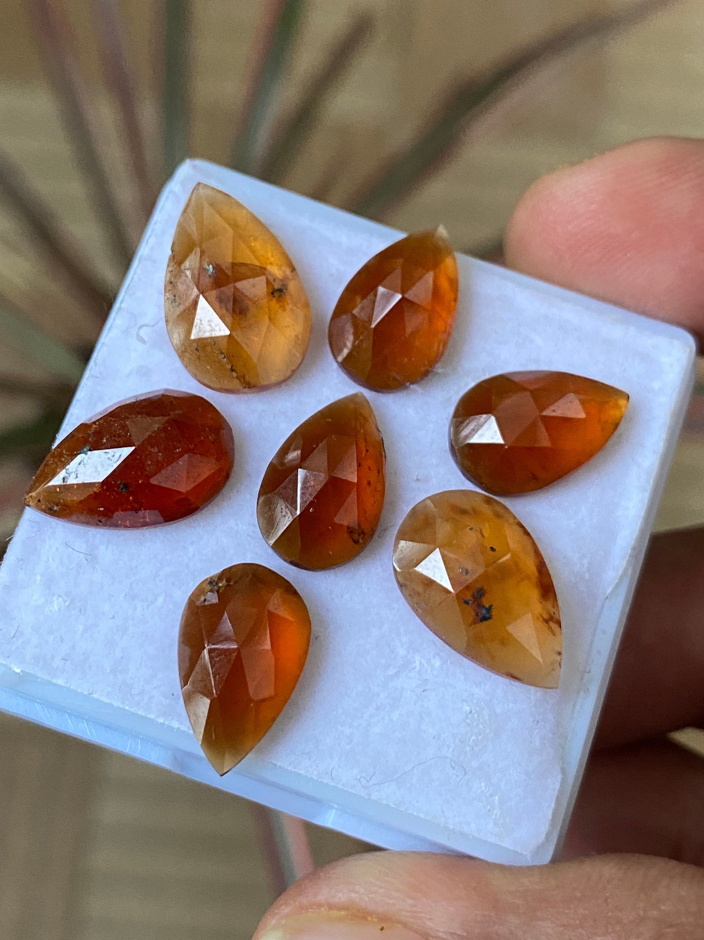 Nice hessonite orange garnet geometric pears rose cuts wt 32.35 carats  pcs 8 size 13.2x8.4mm-15x9.5mm Hessonite garnet stepcut hexagons