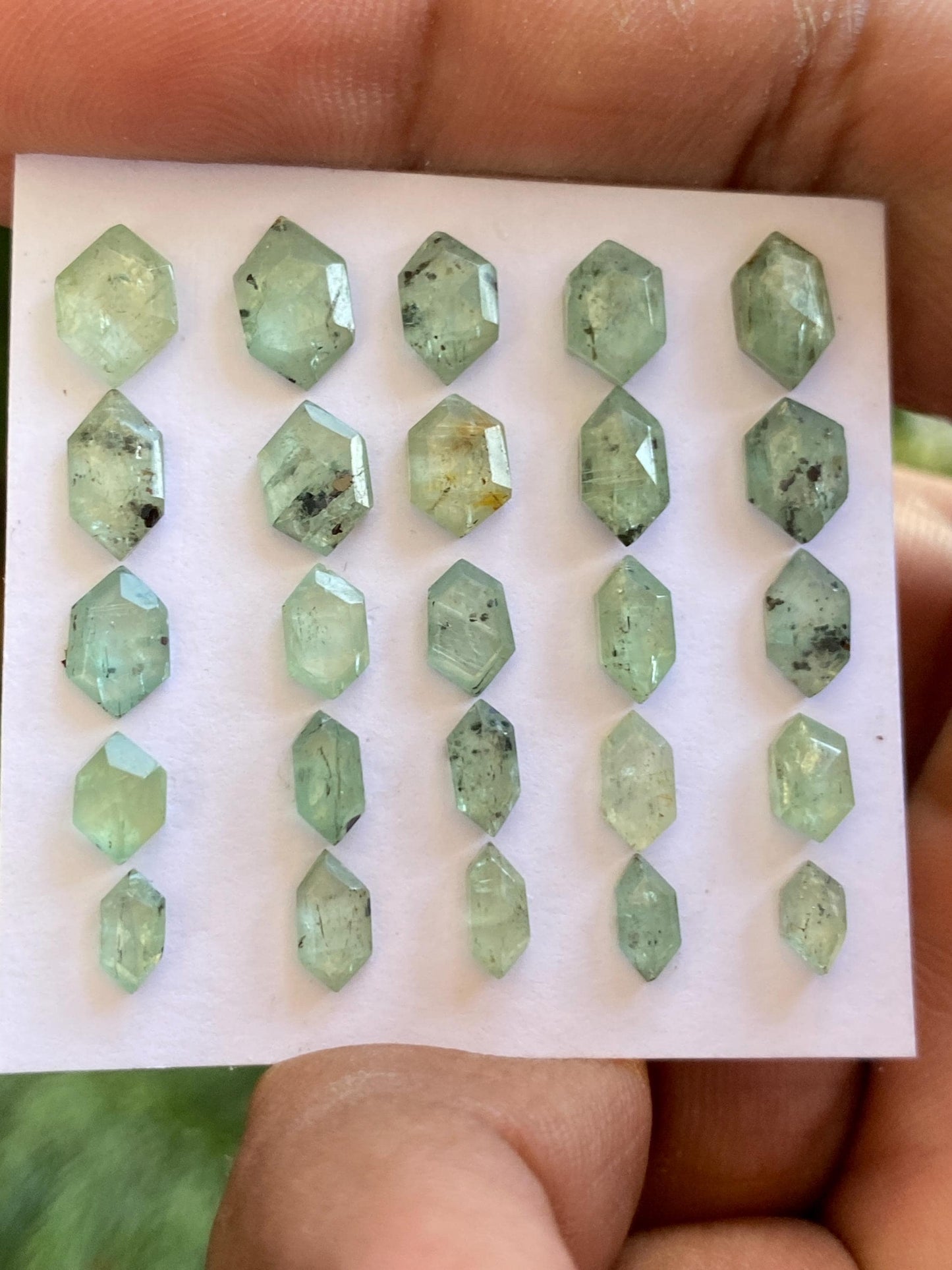 Cute rare moss green kyanite hexagon flats fine quality weight 16.70 carats size 5.7x3.2mm-8.9x6.6mm pcs 25 quality moss green hexagon