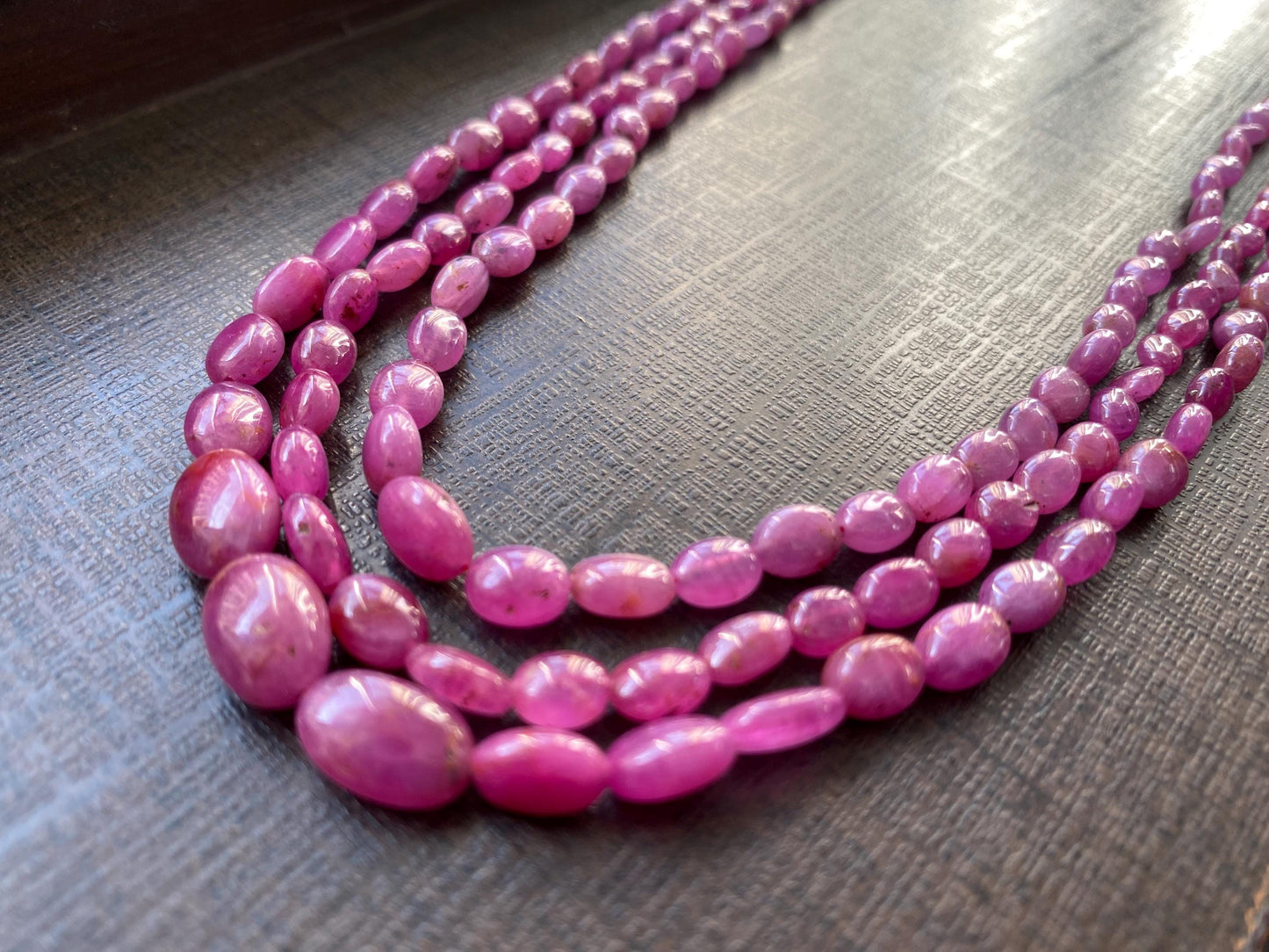 Rare Natural Ruby  necklace smooth polished ruby oval nuggets weight 226.40 carats size 4.5x3-10.8x7mm Length 17,17.5 & 18.5 Inches ruby