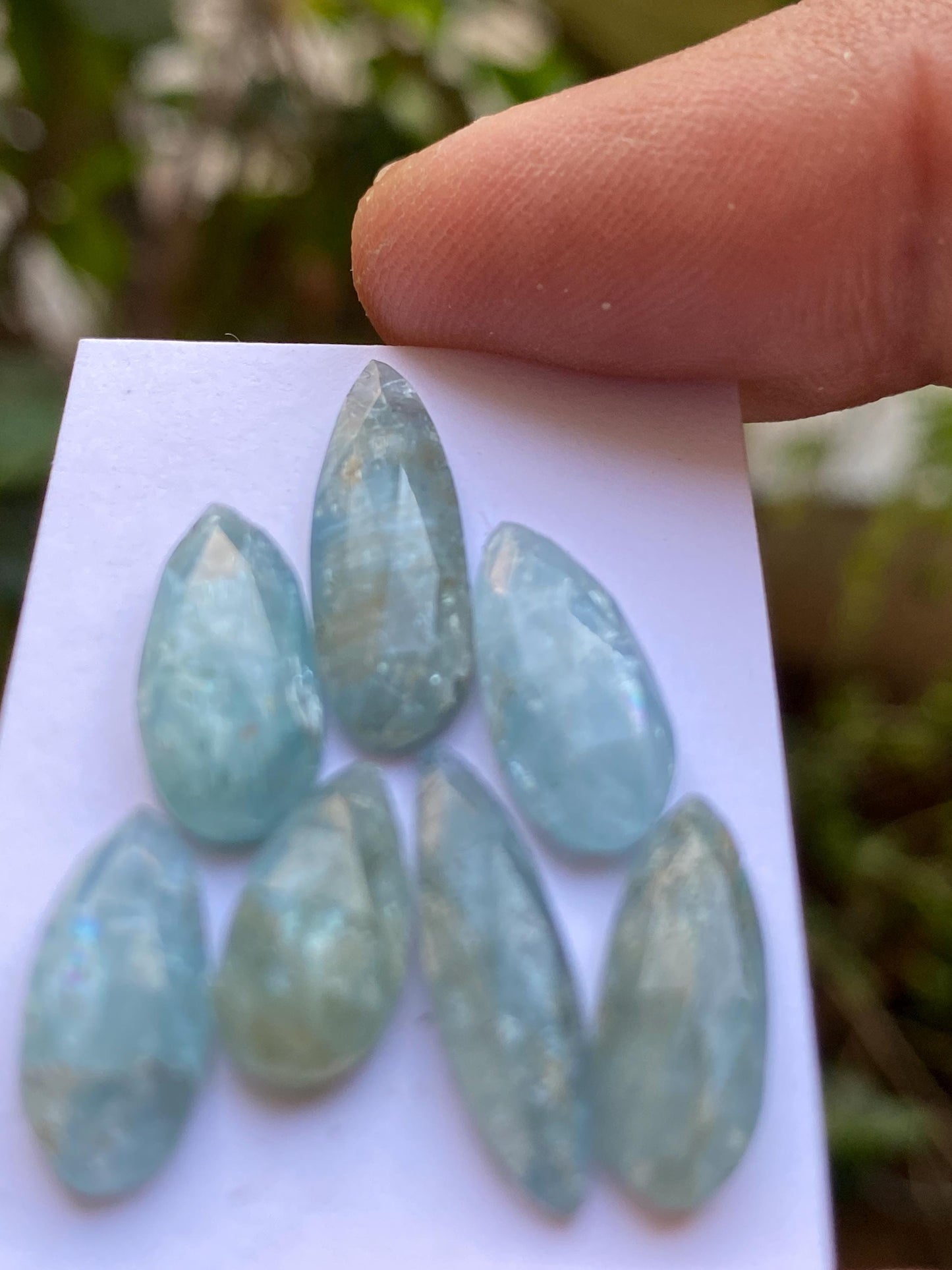 Lovely rare aqua color kyanite rosecut pear shape amazing quality lovely color weight 24.50 carats pieces 7 size 13.3x6-21x6mm rosecut gems