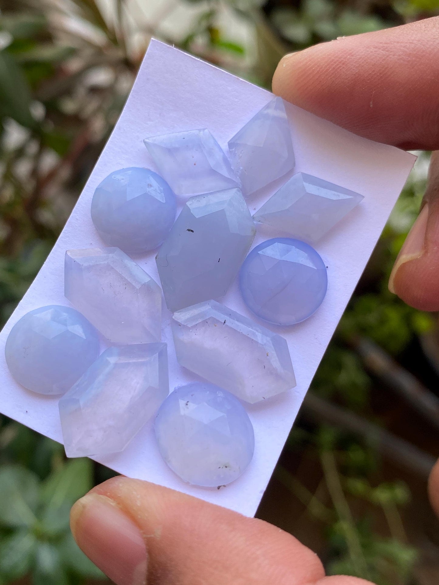 Spectacular  lavender Chalcedony hexagon mirror cut gems  wt 55.90 cts Pcs 11 size 12mm-20x11mm natural chalcedony hexagon stepcut